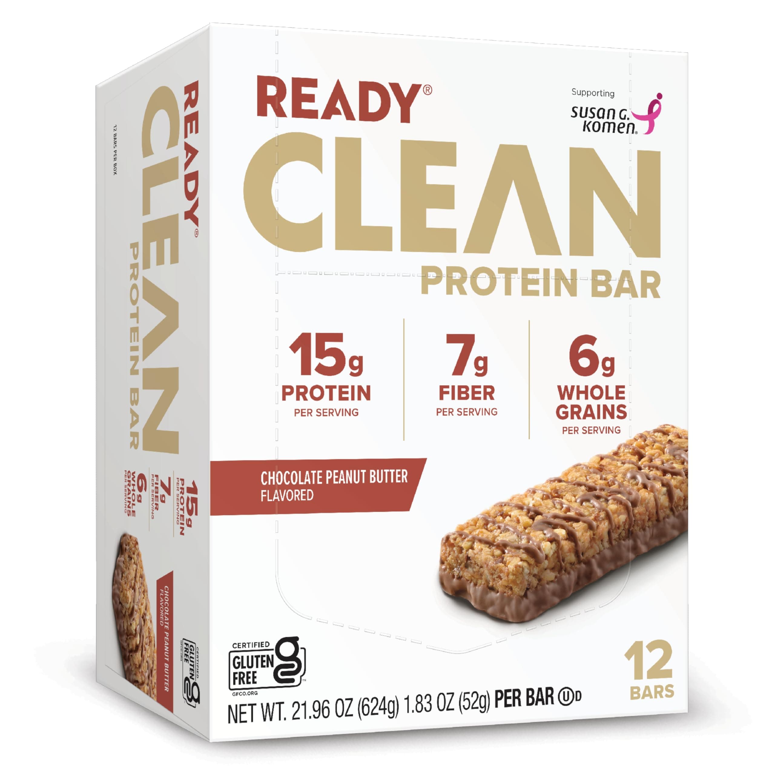 Ready® Protein Bars – High-Protein Snack with 15g Whey Protein, With Flaxseeds and Omega-3s for Sustained Energy, Supports Lean Muscle and Recovery – Chocolate Peanut Butter, 12CT