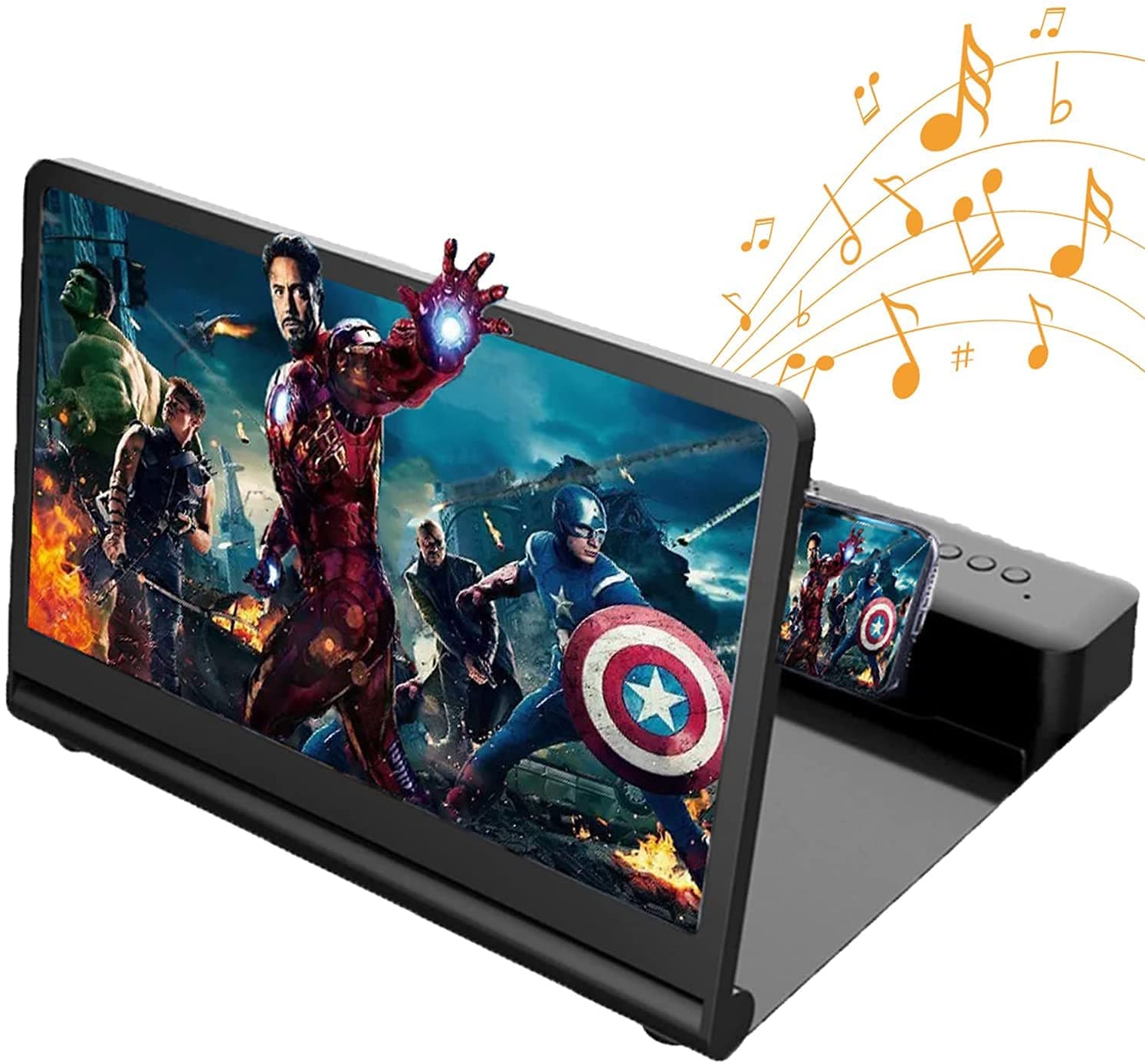 Padom 12" Phone Screen Magnifier with Bluetooth Speaker, 3D HD Mobile Phone Magnifying Screen for Movies Videos and Gaming. Fordable Phone Stand with Screen Amplifier (BLACK)