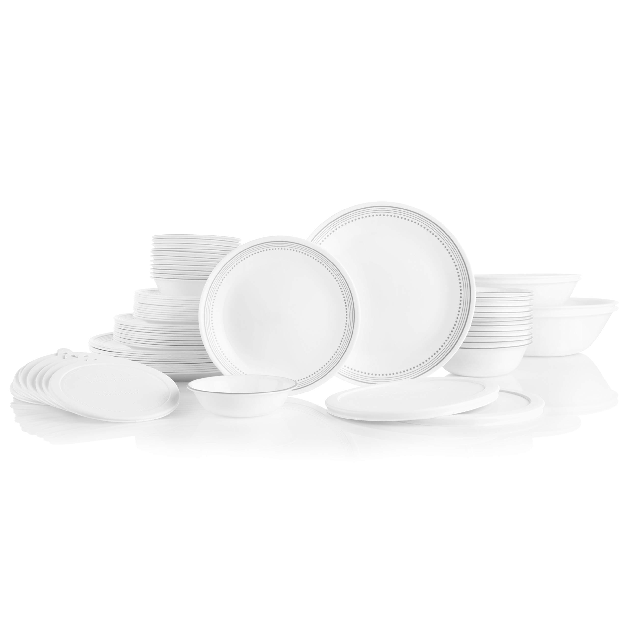 Corelle 78-Piece Service for 12, Chip Resistant, Mystic Gray Dinnerware Set,