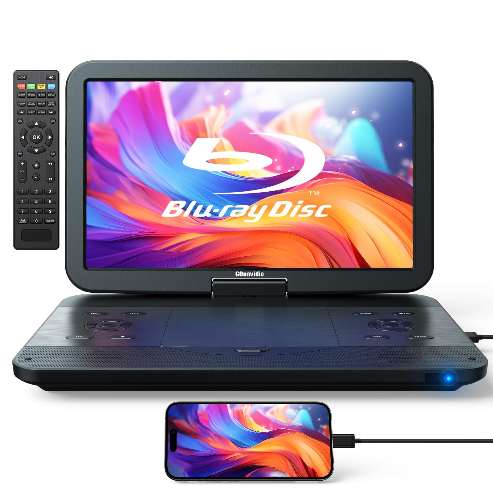 17.6" Portable Blu Ray DVD Player with 15.4" Large Screen, HDMI in/Out, Sync Screen, 4000mAh Rechargeable Battery, 1080P MP4 MKV Video, Surround Audio, USB/TF Card(Include HDMI Cable)