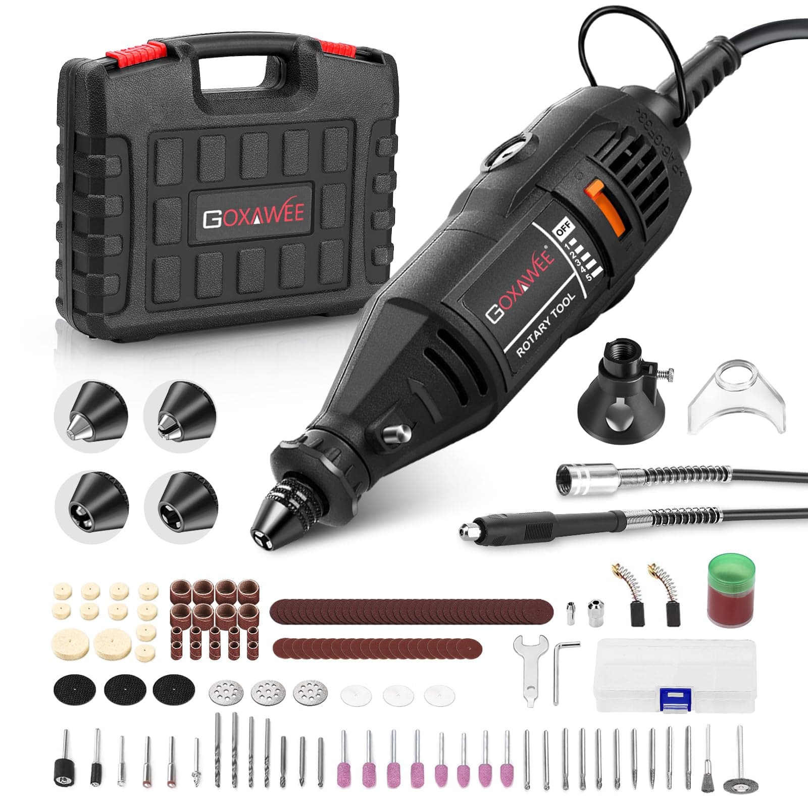 Rotary Tool Kit with MultiPro Keyless Chuck and Flex Shaft -140pcs Accessories Variable Speed Electric Drill Set for Handmade Crafting Projects and DIY Creations