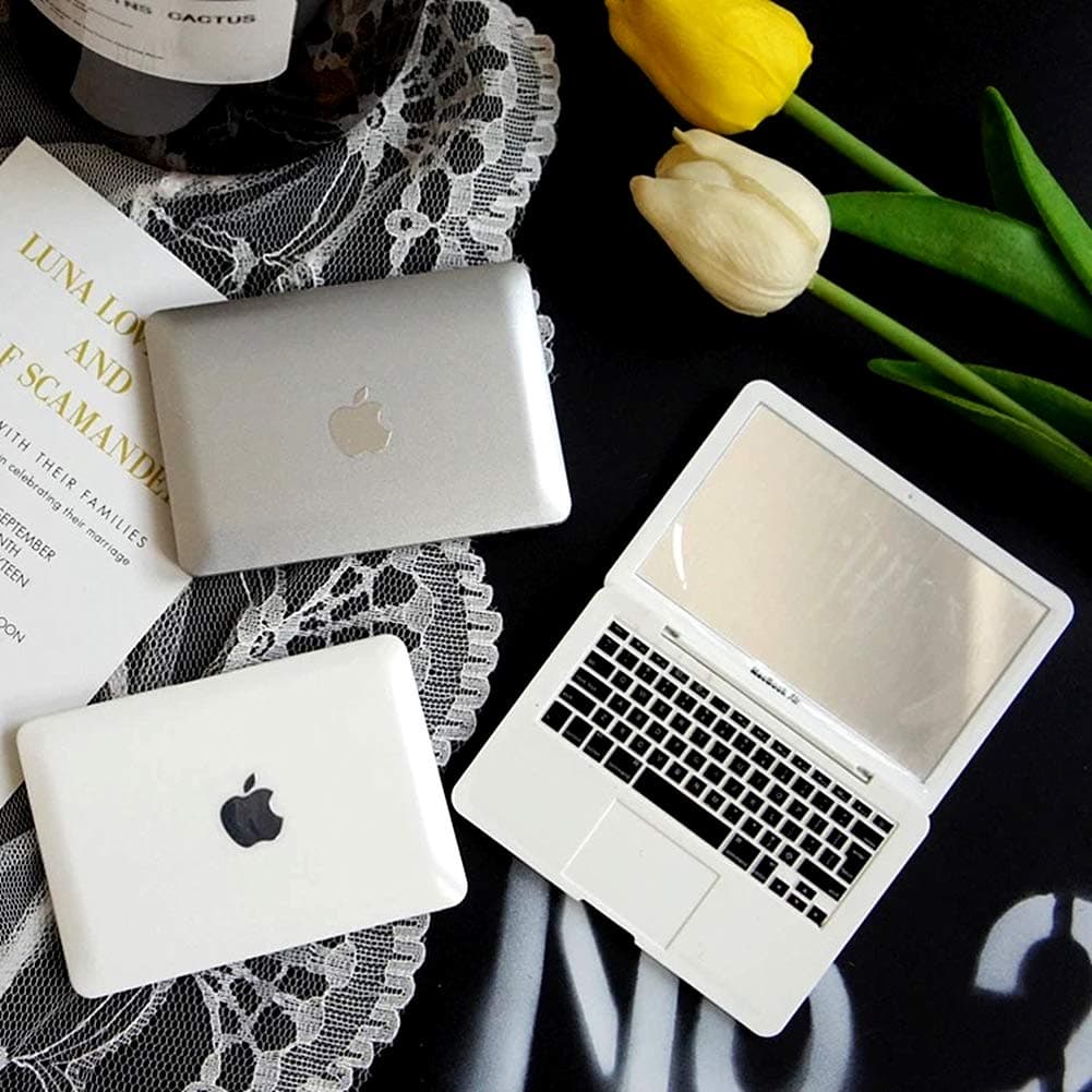 Makeup Mirror Mini Laptop Cute Pocket Mirror Portable Compact for Makeup Travel Pet Toy (Silver)