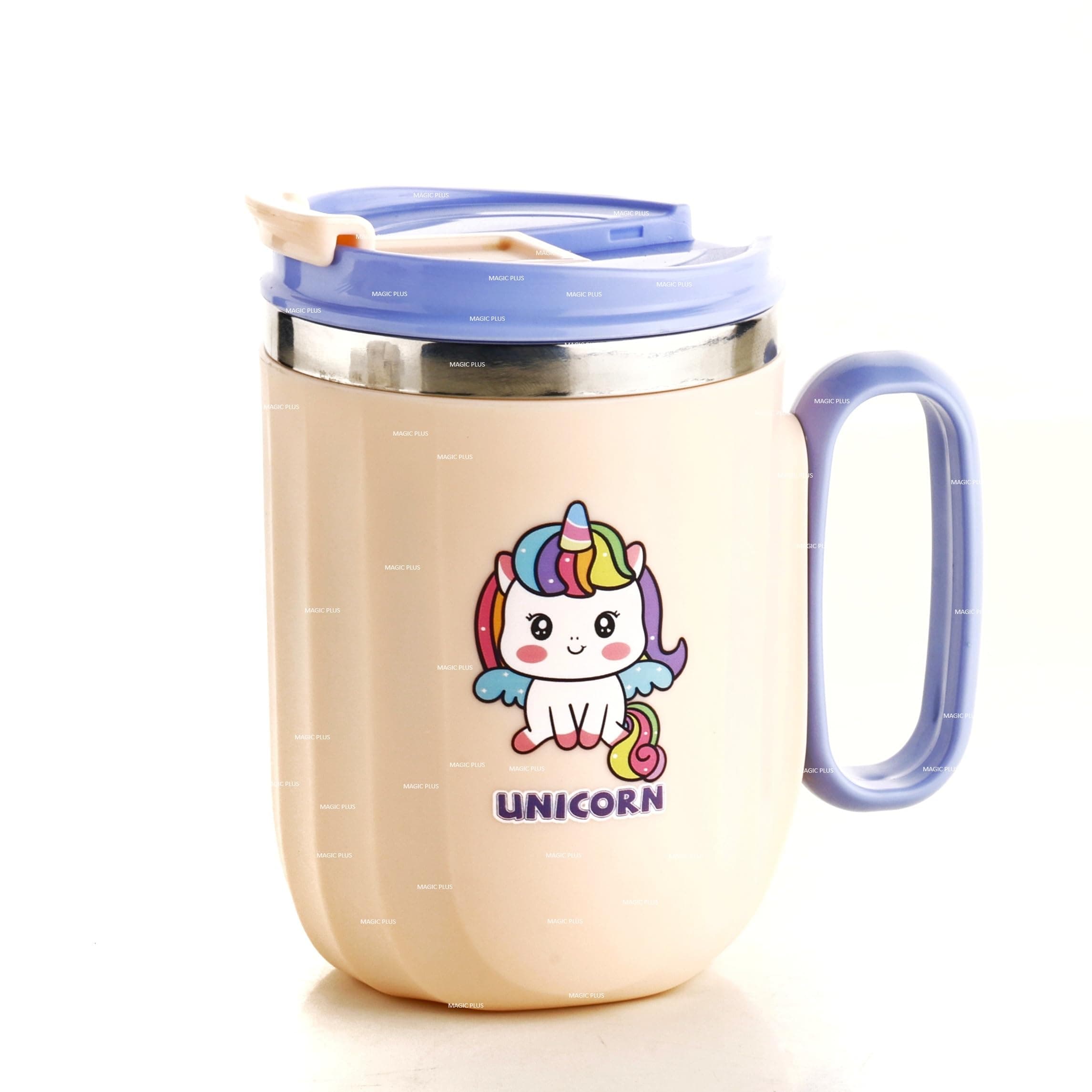MAGIC PLUS Milk Mug for Kids - Spill Proof Double Insulated Stainless Steel with Fun Cartoon Unicorn Print (400ml) - Keeps Drinks Hot or Cold, Gift for Girls (Unicorn)