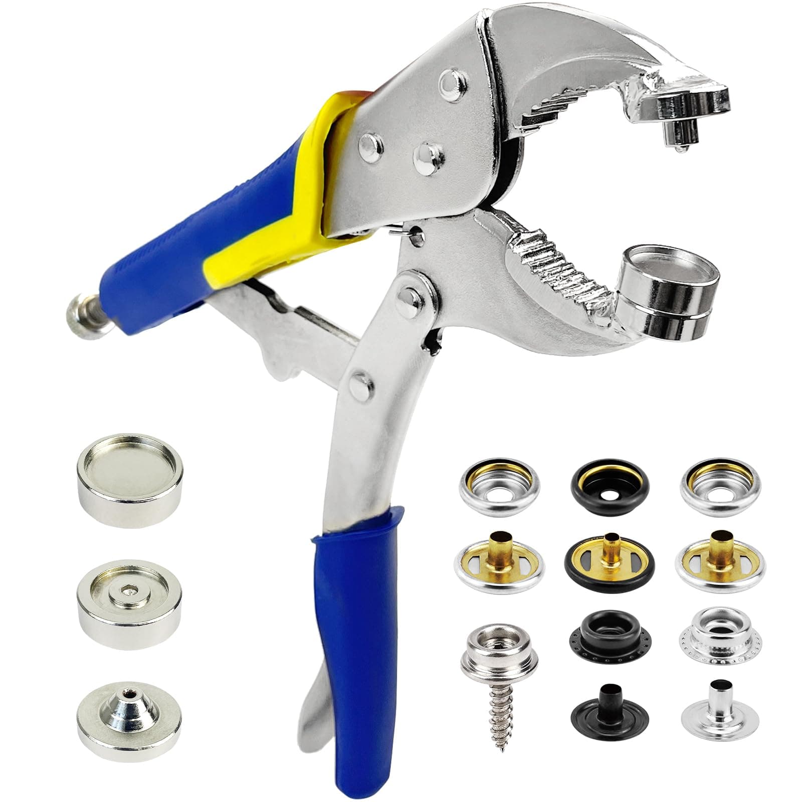 Snap Fastener Tool,Snap Tool for Boat Covers, Heavy Duty Snap Setter Pliers Canvas Snap Fasteners Kit Includes 60 Sets 15mm Stainless Snaps