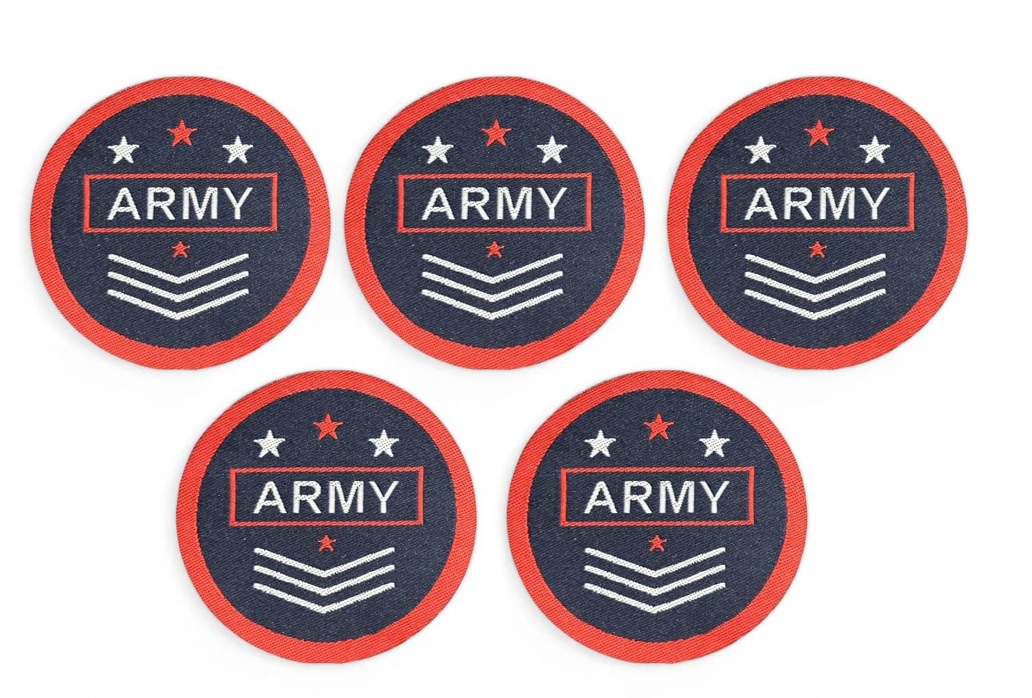 REENA Printed Sew on 5 Patches Combo Small for Clothes Jackets Pants Jeans Bags Boutique Multicolour Different Embroidery Stitching Patches (Combo of 5 Patches) (Army Round Black RED)