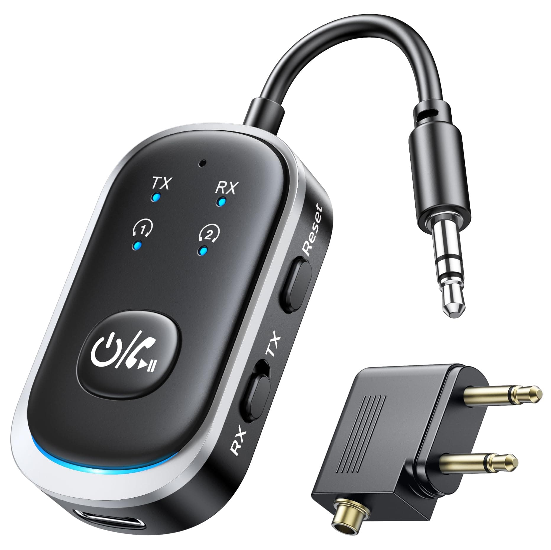 Mohard 2 in 1 Bluetooth 5.3 Transmitter Receivers for HiFi, Amplifiers, Aux Bluetooth Receiver - Dual Pairs for AirPods, Headphones, with 3.5mm Aux Audio Jack for Home Stereo, Airplane, iPad/Tablets