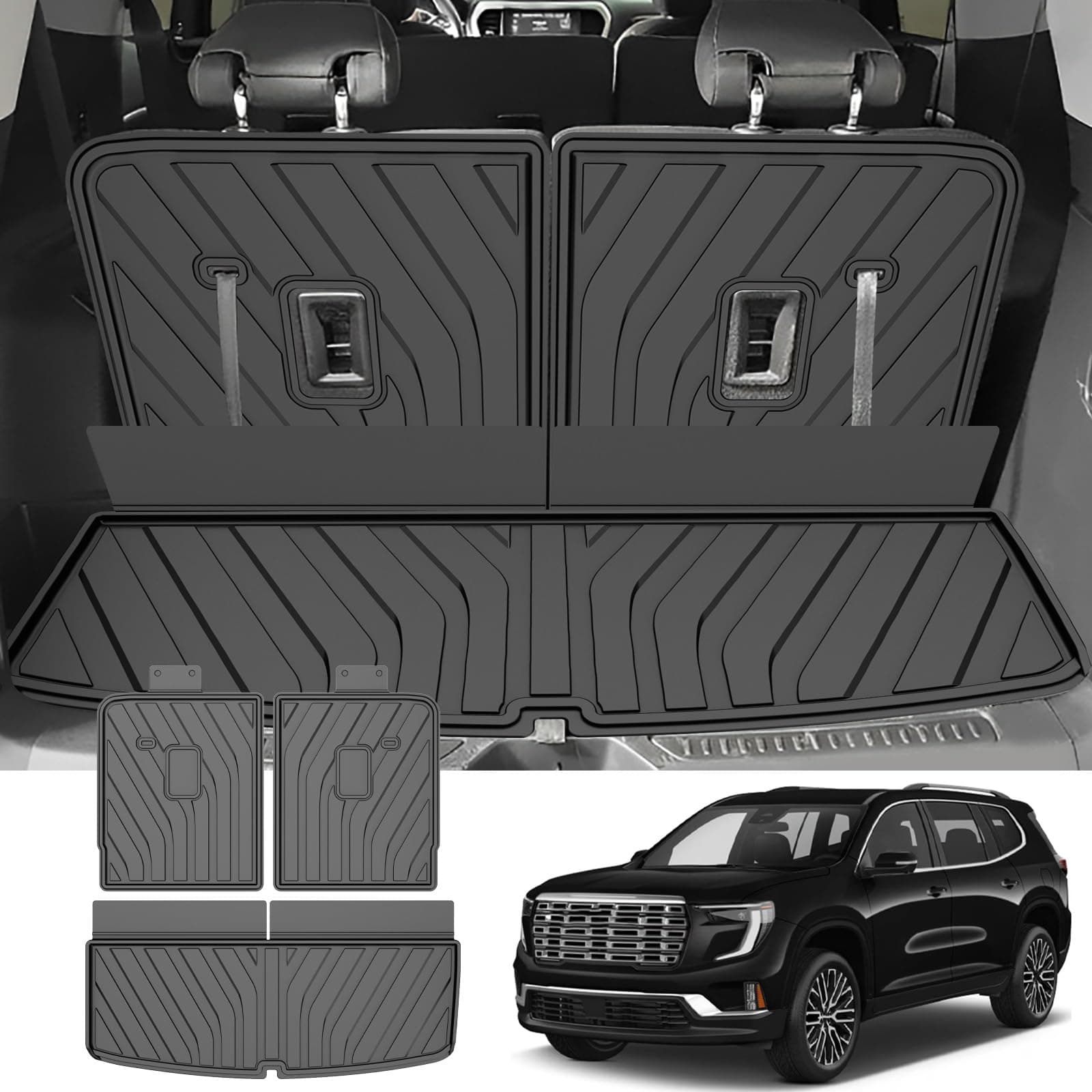 for 2023 Acadia Cargo Liners & Backrest Mat: Fit for 2017-2023 GMC Acadia All Weather Cargo Tray Compatible with 2021 2022 2023 GMC Acadia Denali Accessories