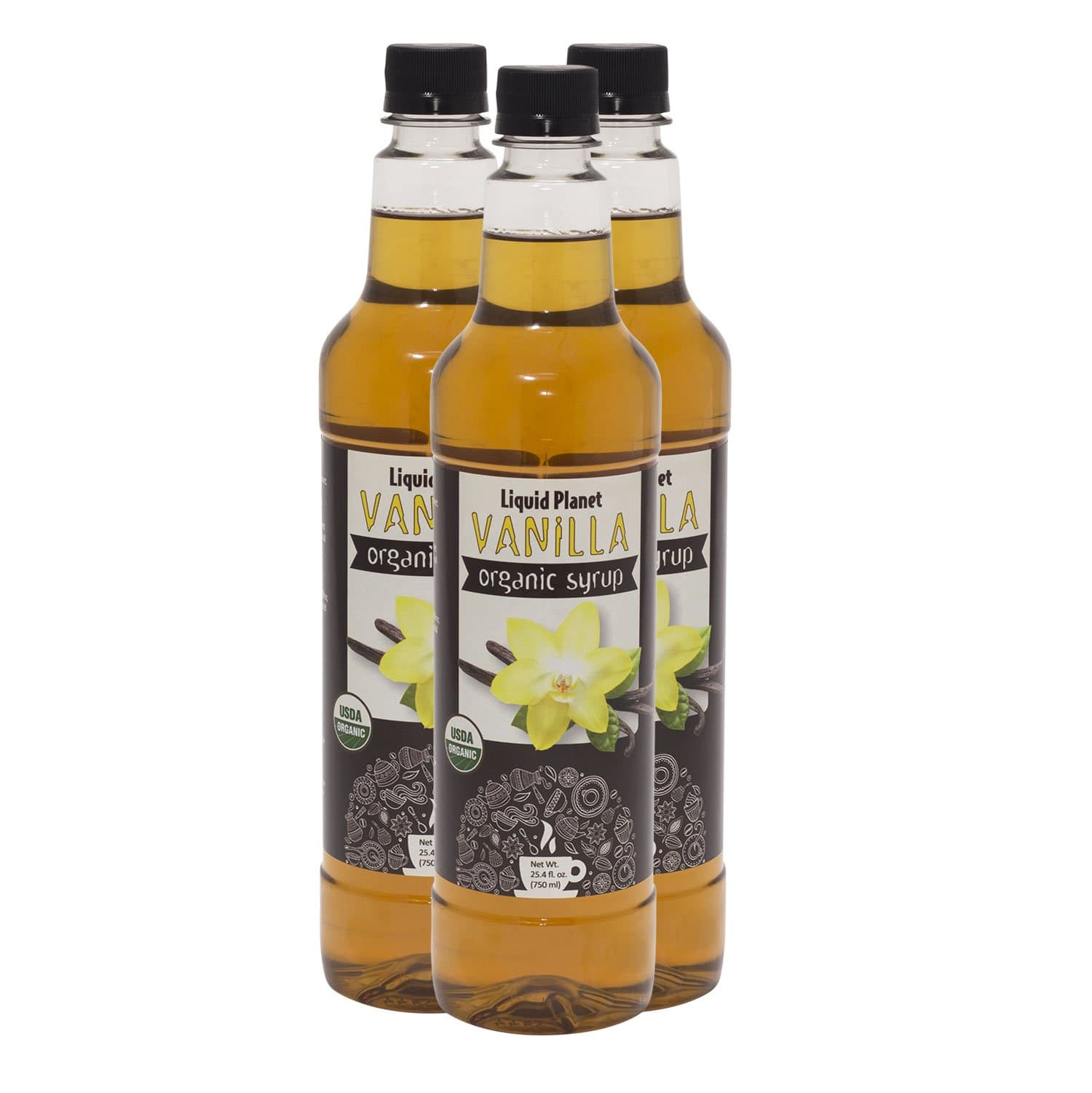 Organic Syrup, Coffee Syrup, 750 ML 3 pack from Liquid Planet (Vanilla)