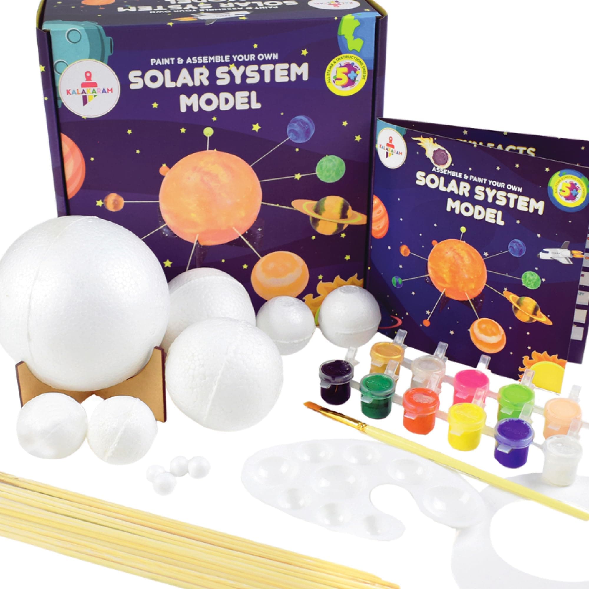 DIY Solar System Model Kit for Kids | DIY Space Toy for Kids Ages 5+ | Paint & Assemble Solar System Set | STEM Educational Toy for Projects & Science Facts | Learning & Craft Activity Kit