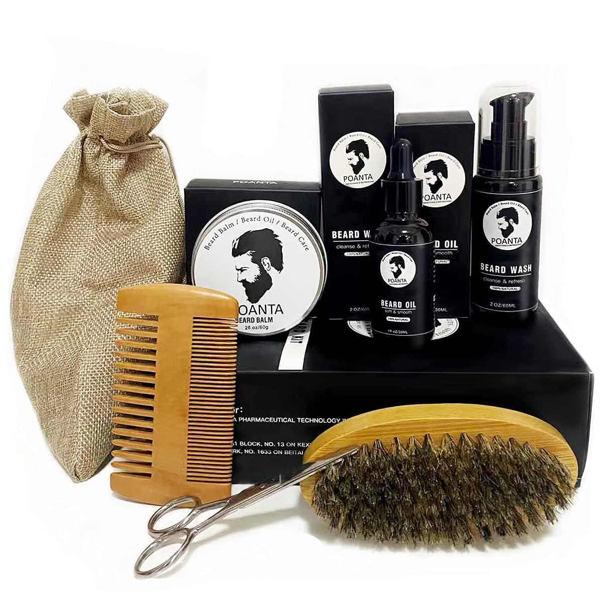 7 PCS Beard Oil Beard Growth Kit with Beard Brush For Men,100% Natural Beard Balm Beard Wash Beard Conditioner Grooming and Trimming Kit Perfect Men Gifts for Dad Brothers Husband Sons