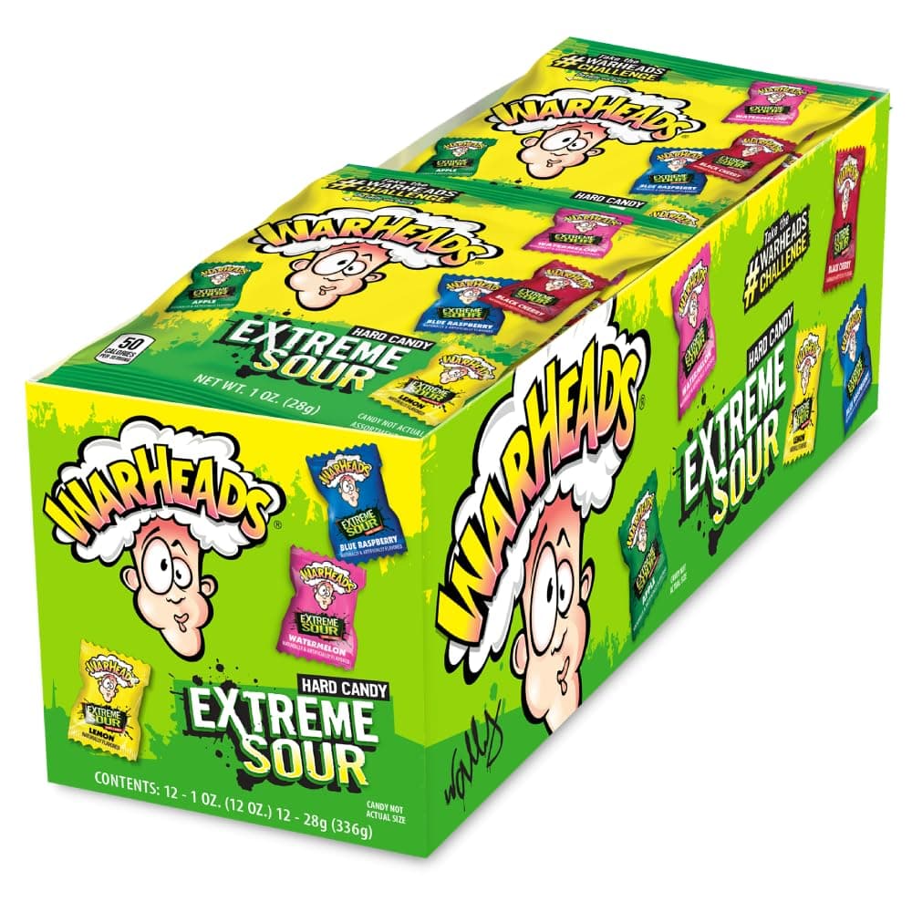Extreme Sour Hard Candy - Sour Apple, Black Cherry, Blue Raspberry, Lemon & Watermelon Flavors - 1 oz. Bags - 12 Pack
