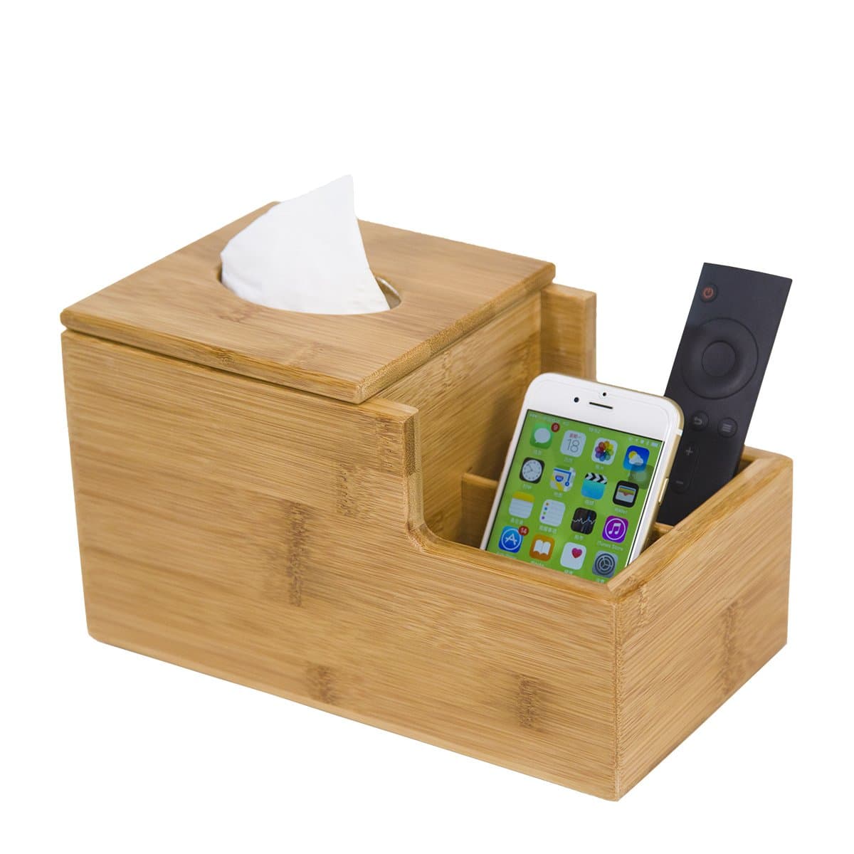 GOBAM Tissue Box Cover Square Desktop Organizer, Decorative Box for Bathroom, Home, Hotel or Office, Natural Bamboo