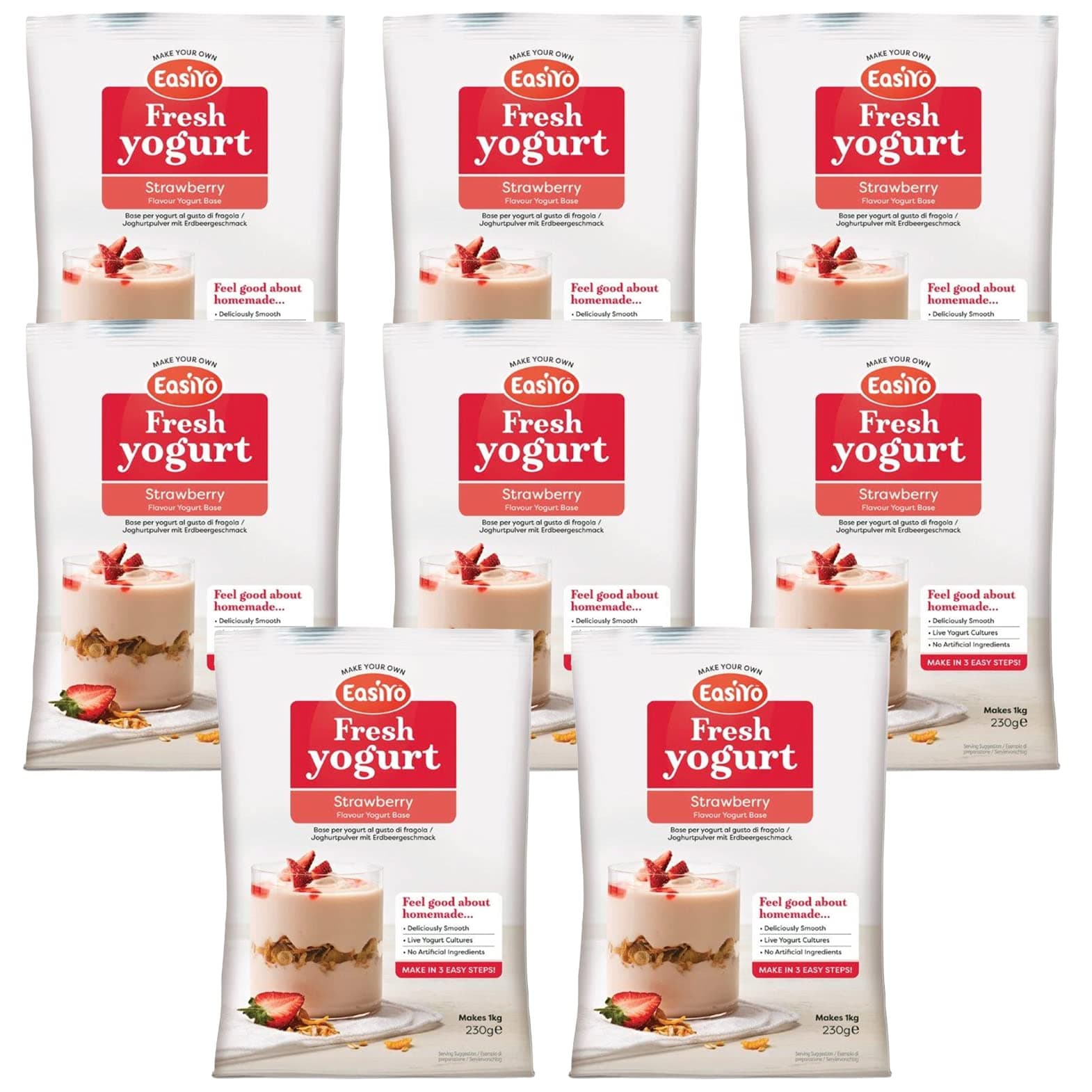 Strawberry Yogurt 8 Sachet Pack | Each Sachet Makes 1KG of Yogurt