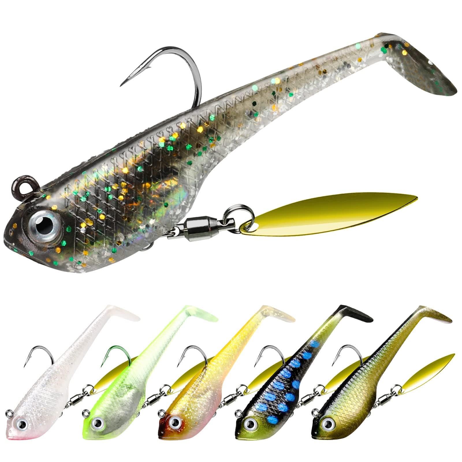Easy Catch Pre-Rigged Soft Lures, Unique Vibrating Swim Action and Trembly Sinking Move for More Bites, Amazing Soft Swimbait for Family Fishing, Fishing Lures for Bass Trout Pike Perch