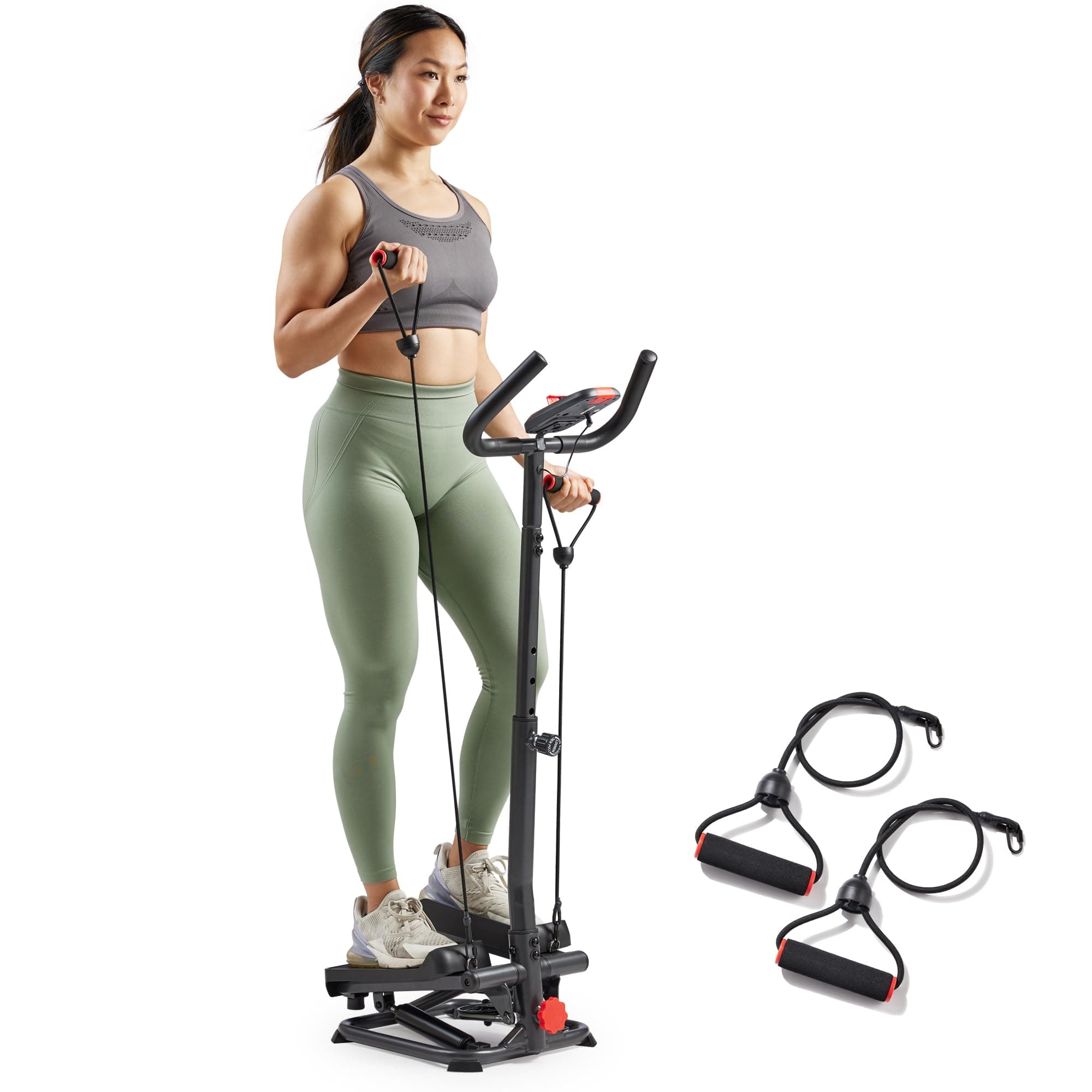 Total Body 2-in-1 Smart Stepper Machine for Home with Handlebar and Resistance Bands, Total Body Workout, Adjustable Hydraulic, LCD Monitor, Non-Slip Pedals – 330 LB Max Weight