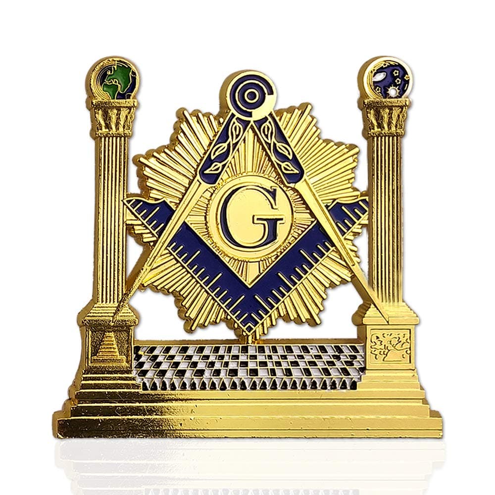 Masonic Pillars Car Emblem Shining Square & Compass Freemason auto Badge