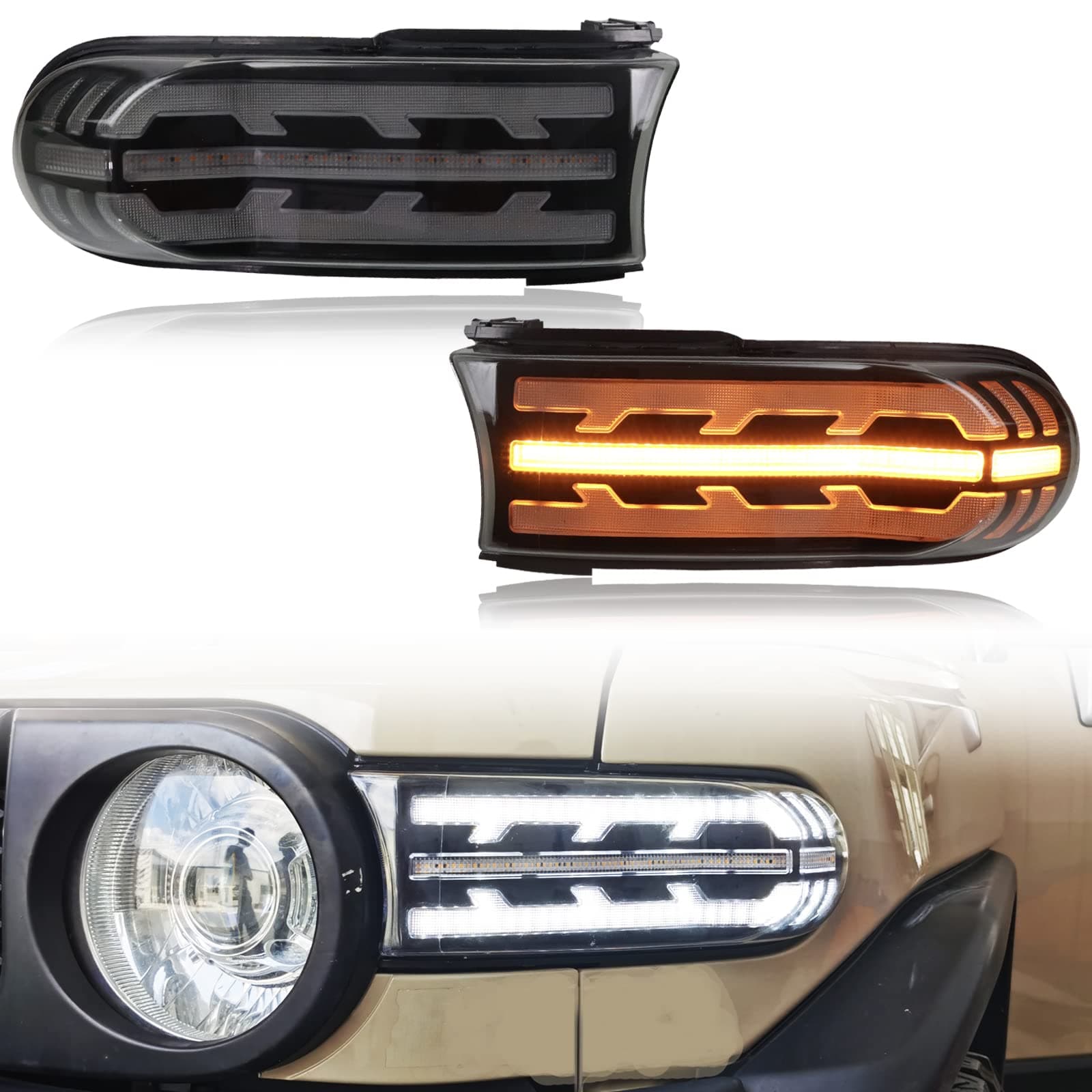 Smoke Lens Switchback White/Amber LED Front Headlight Compatible with Toyota FJ Cruiser 2007-2021 Accessories Function As Daytime Running Lamp and Turn Signal Light 2 in 2