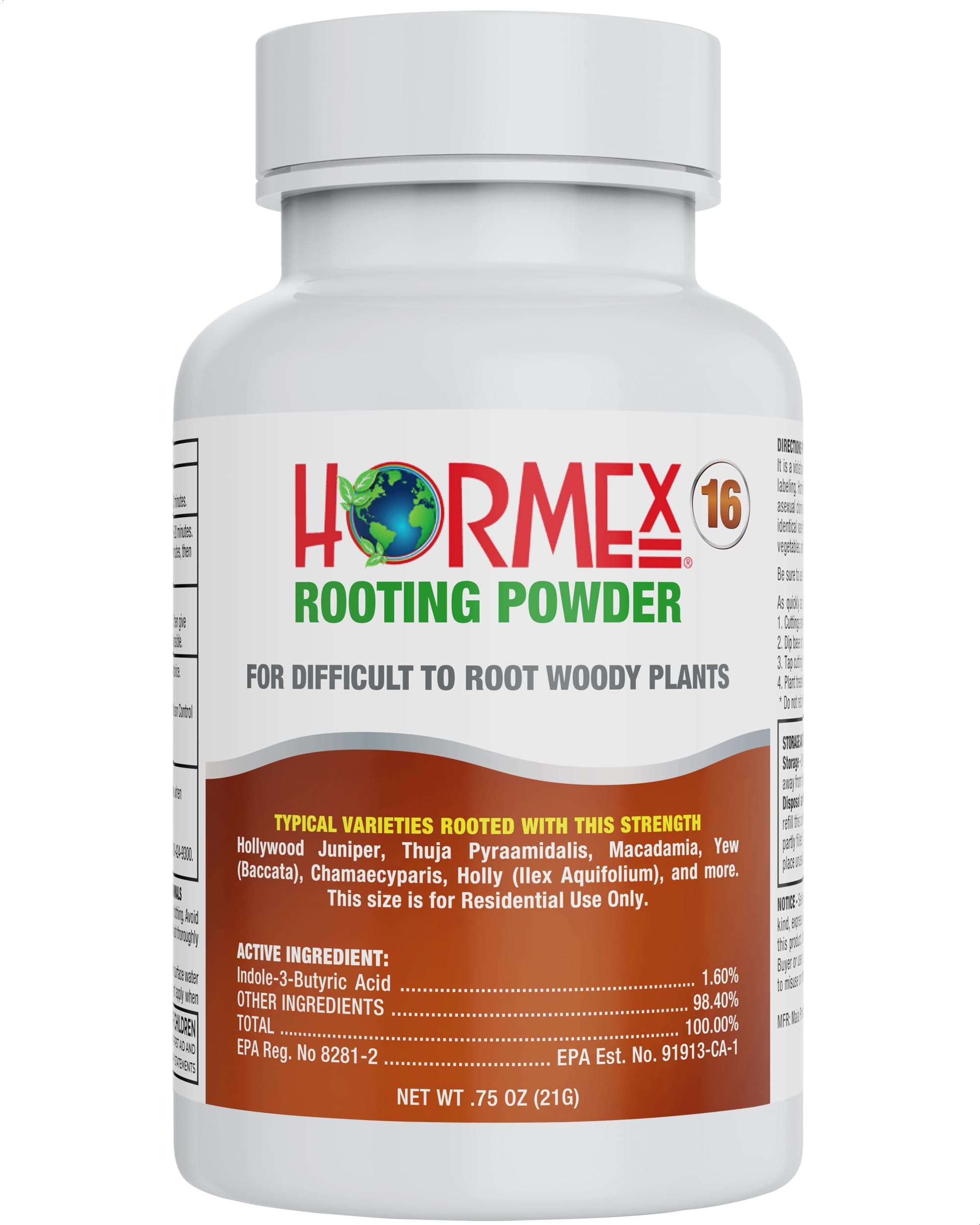 Hormex Rooting Powder #16 (1.60 IBA) - Rooting Hormone for Difficult Hardwood Plants & Tree Cuttings - Root Stimulator for Plant Cloning - Maximize Propagation Success