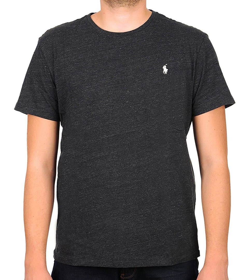 Polo Ralph Lauren Men's Classic Fit Crew-Neck T-Shirt Cotton (Medium, Black Heather (White Pony))