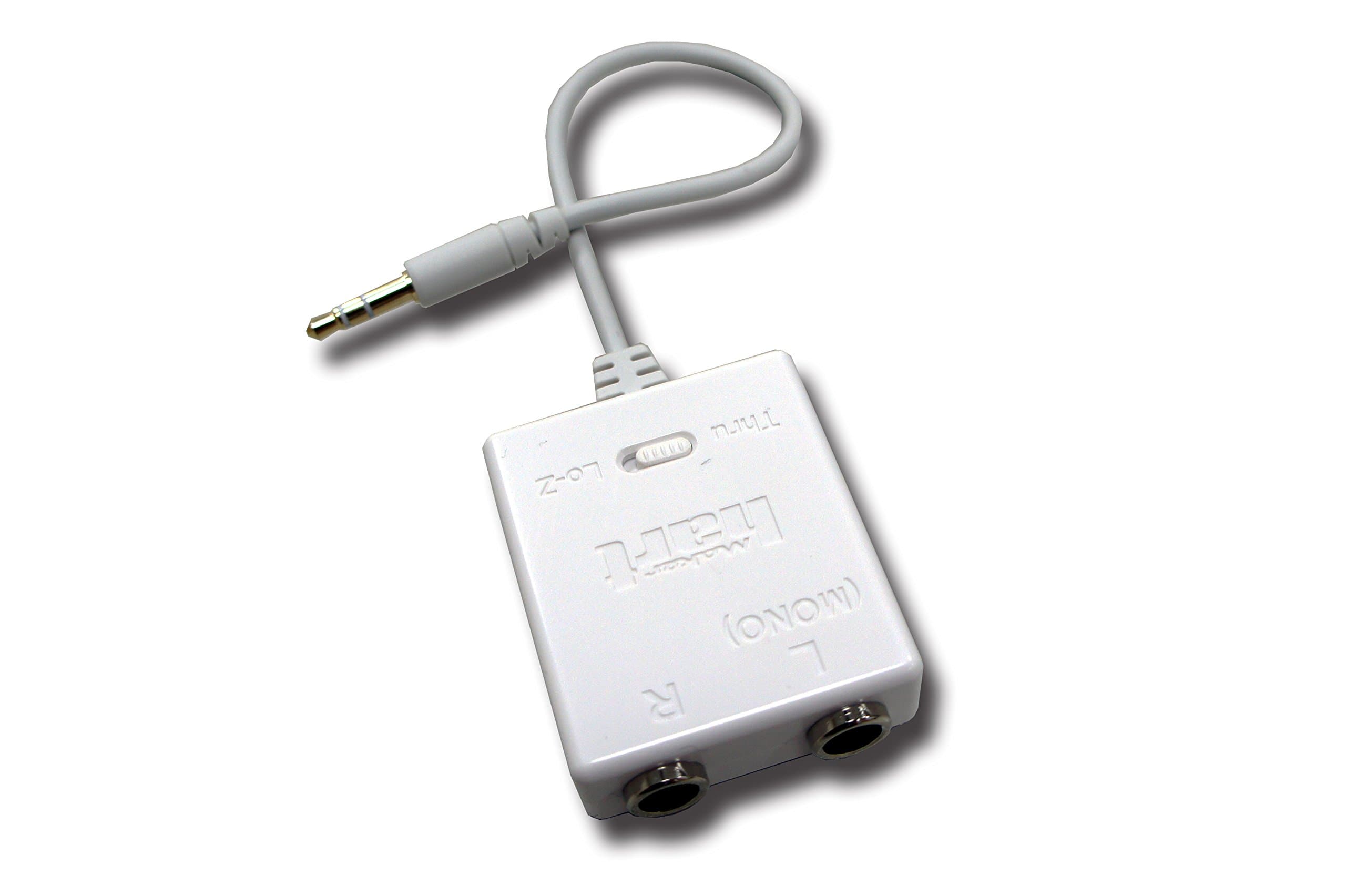 Maker Hart DM2S Audio Adapter - Dual 6.35mm (1/4") Female Mono to 3.5mm (1/8") Male Stereo with Switch for High Impedance