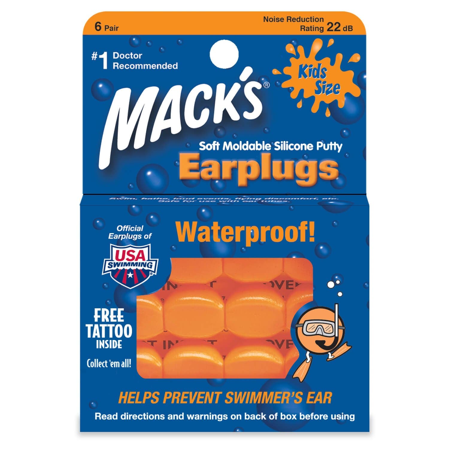 Moldable Silicone Ear Plugs, Kids Size, 6 Pair (Pack of 6)