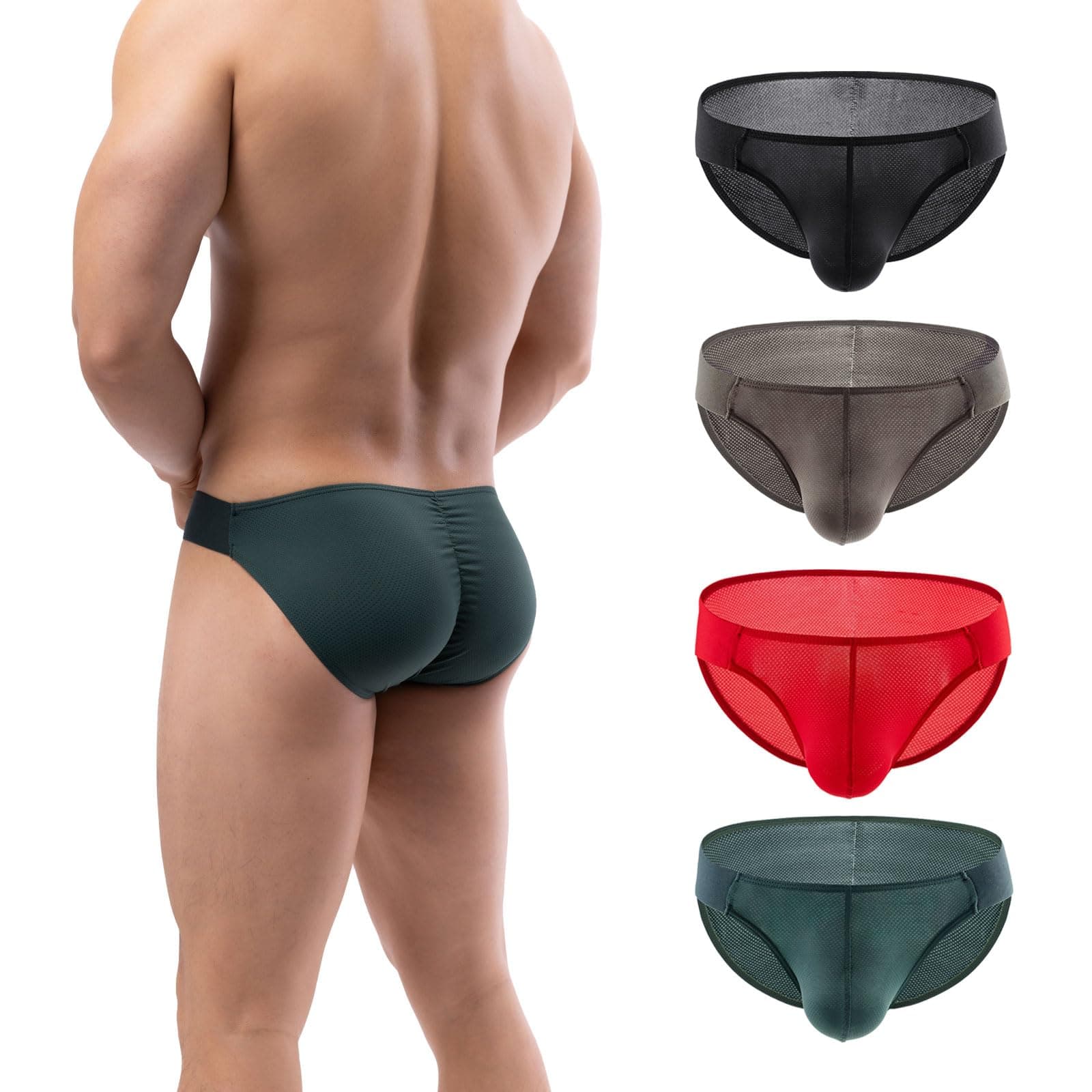 Mens Bikini Briefs Soft Breathable Bulge Pouch Underwear Micro Mesh Panties Scrunch Butt Underpants