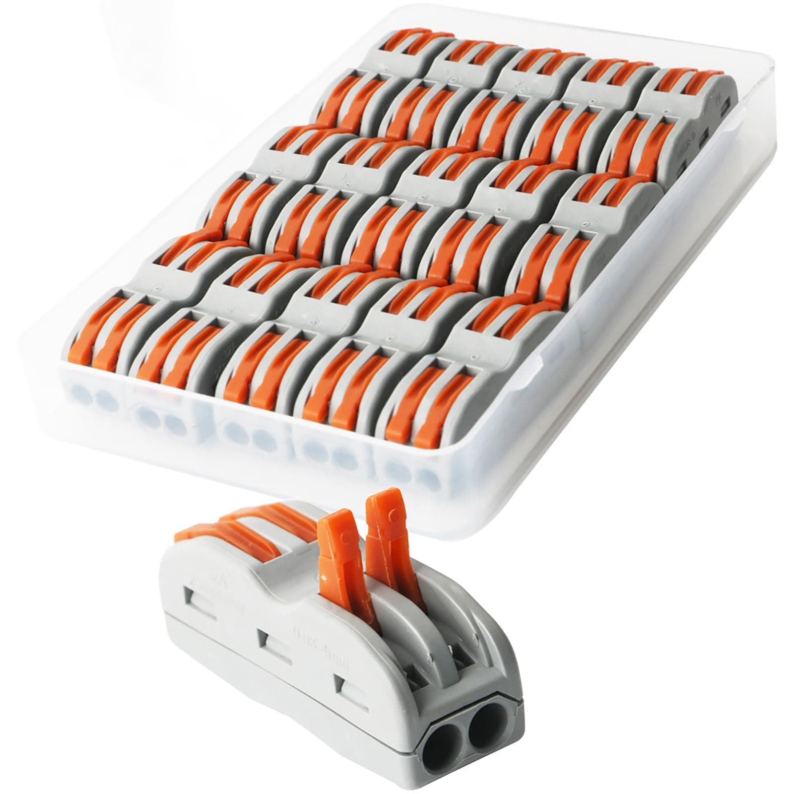 CESFONJER Lever Nut Connector, Bilateral 4-Hole Pressure Bar Terminal Block, Assortment Conductors Compact Wire Connectors SPL-2(15 Pack)