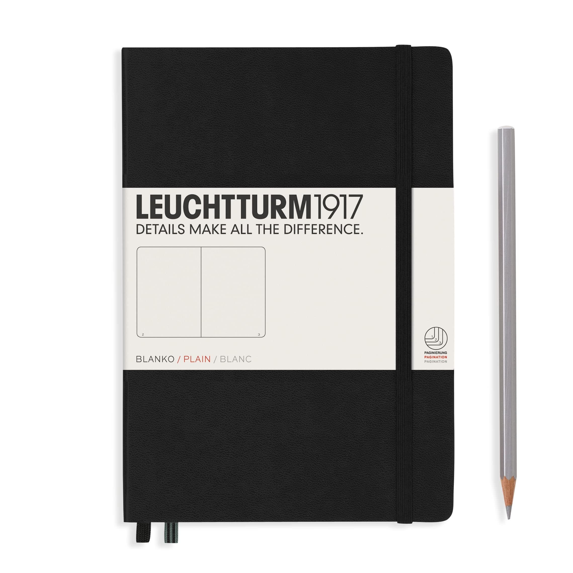 Notebook Hardcover Medium A5-251 Numbered Pages for Writing and Journaling (Black, Plain)