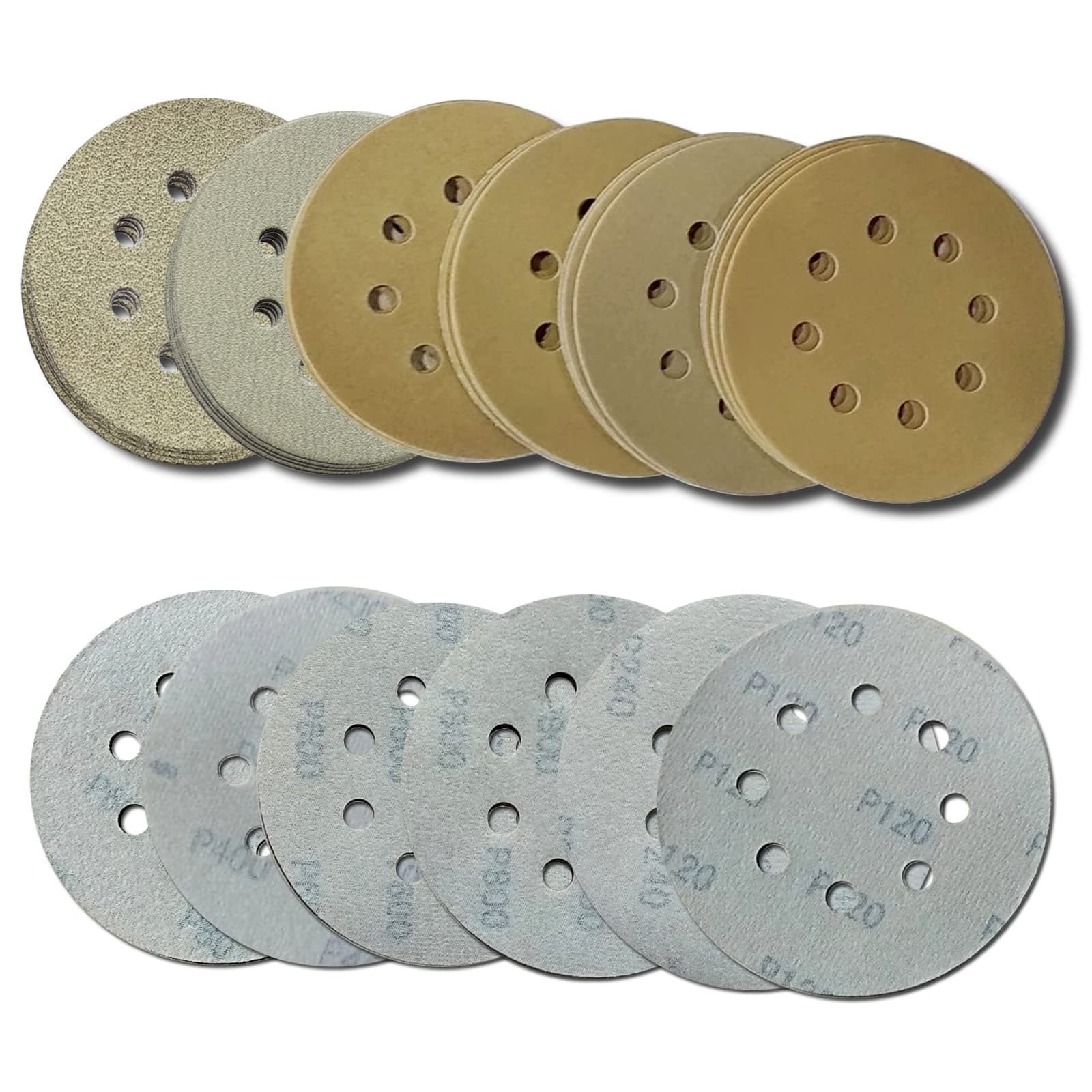 24Pcs 125mm Sanding Discs, 8 Hole 5 Inch Sanding Discs,Grit 60/120/240/400/600/800 Round Wet Dry Sanding Disc Hook and Loop Flocking Orbital Sanding Pad Set in Sanding and Polishing