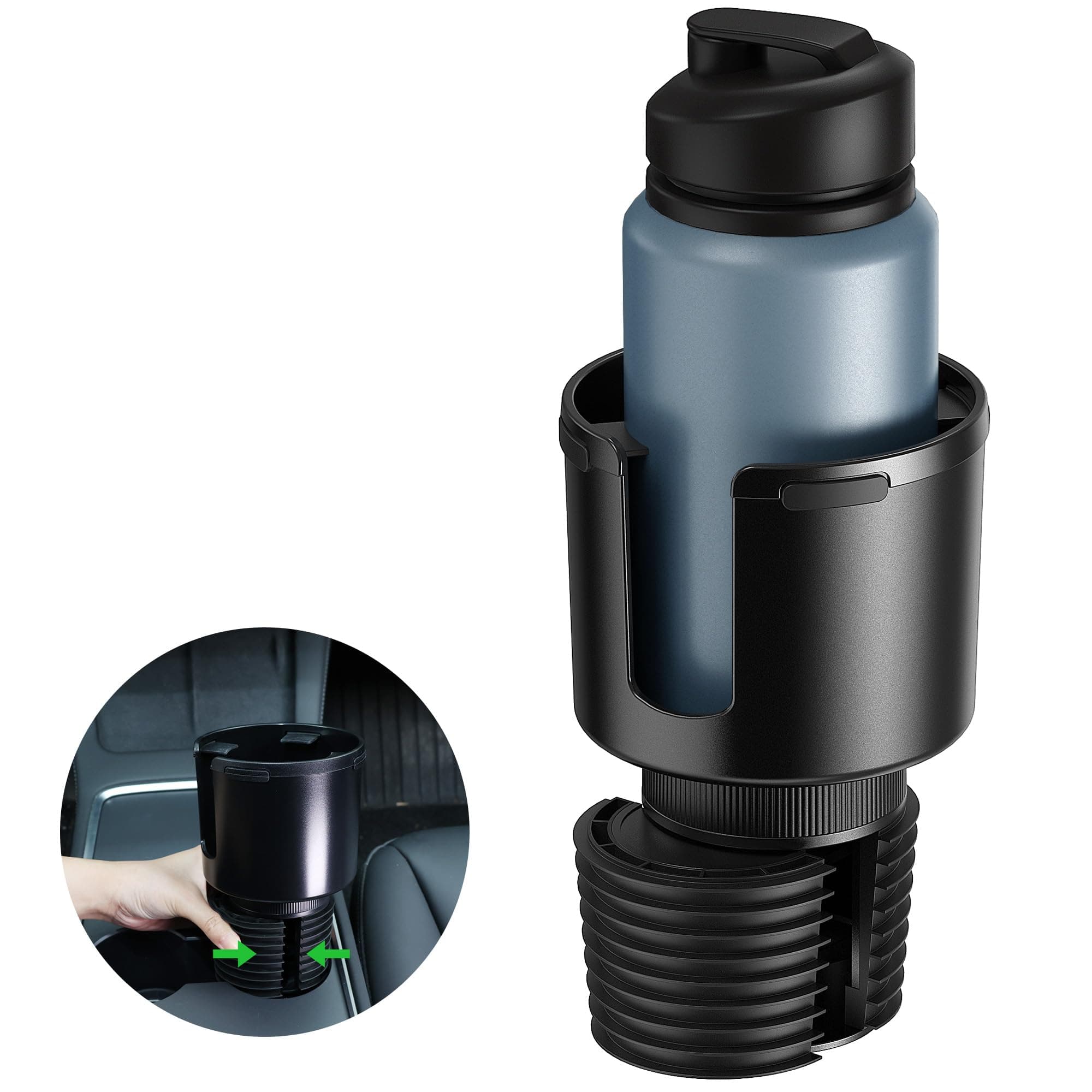 Quick-Install Car Cup Holder Expander, Space-Saving Cup Holder for Car with Offset Design, Non-Slip Large Water Bottle Holder Expander, Compatible with Owala, Stanley, Yeti Cups (24oz to 64oz)