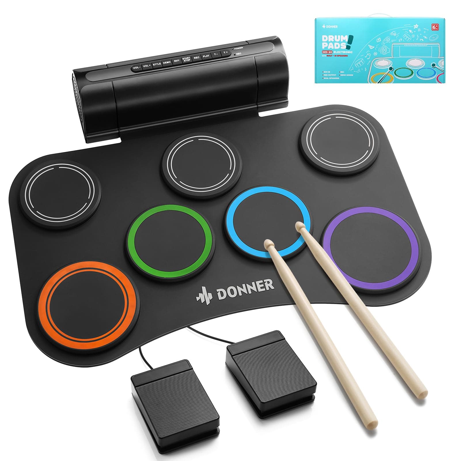 Donner DED20 Electronic Drum Set Upgrated, 7 Pads Roll Up Quiet Drum Built-in Speaker, 40 Lessons Included, Kids Holiday Christmas & Birthday Gift Instrument Toys NEW