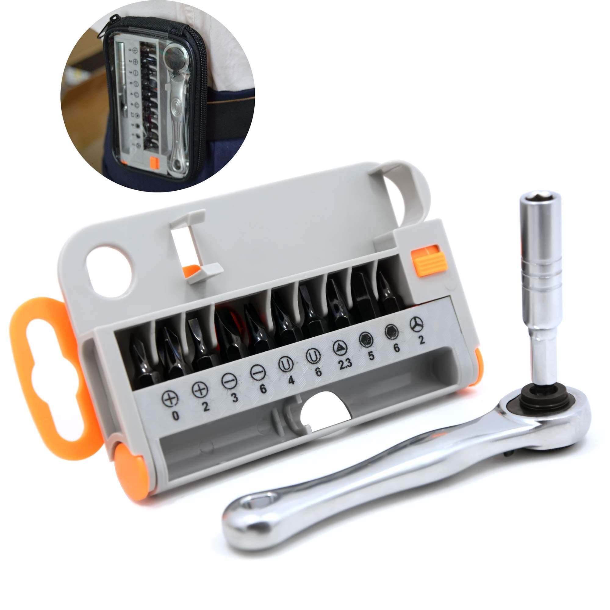 Koopi 12 in 1 Mini Ratchet Screwdriver Set Extension Bits Holder And High Torque Gearhead,Portable Size Close-Quarters 1/4" Drive