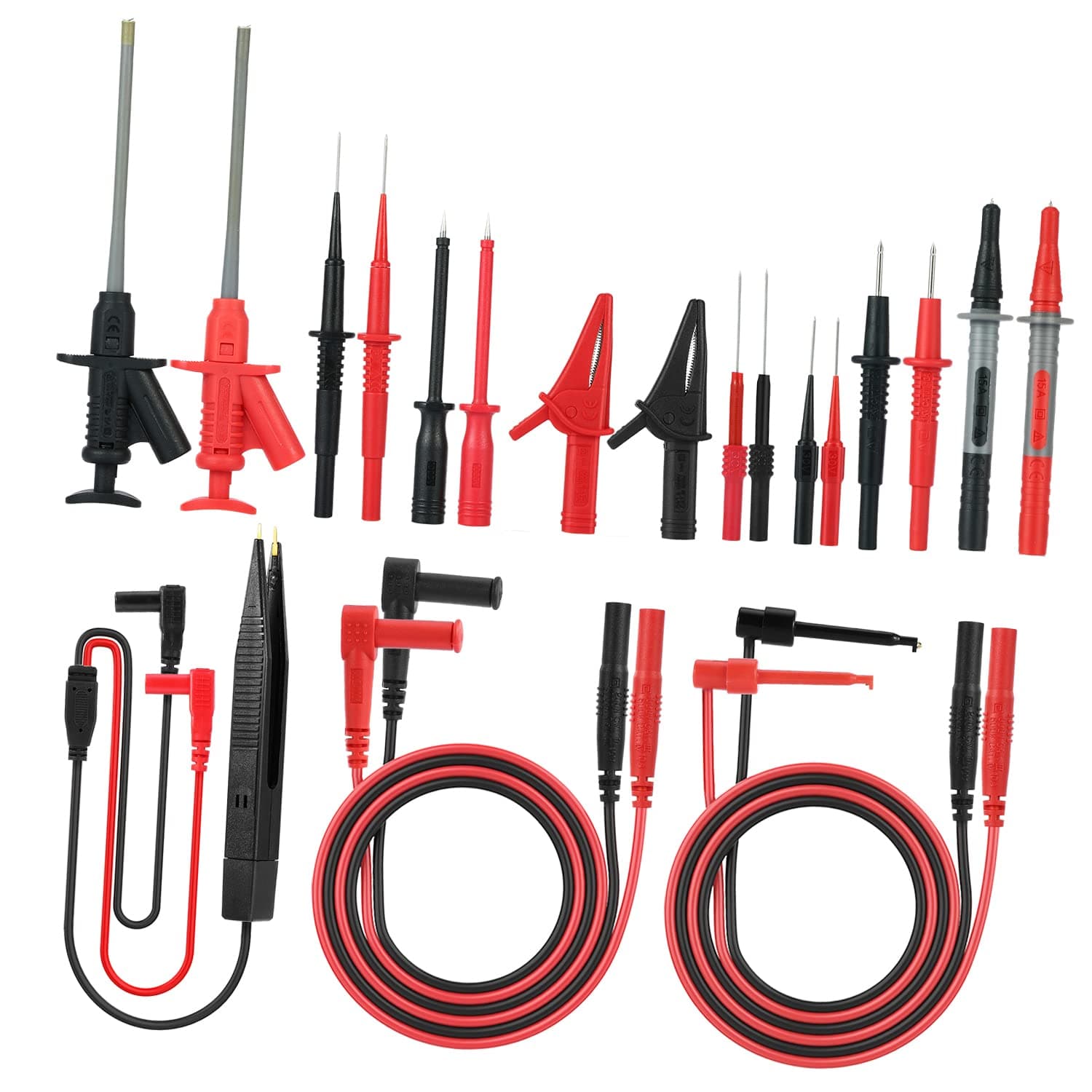 Eacam 21pcs Electronic Test Lead Kits Multimeter Lead with Alligator Clips Replaceable Probes Tips Accessories Kit for DMM Digital Multi Meter & Clamp Meters