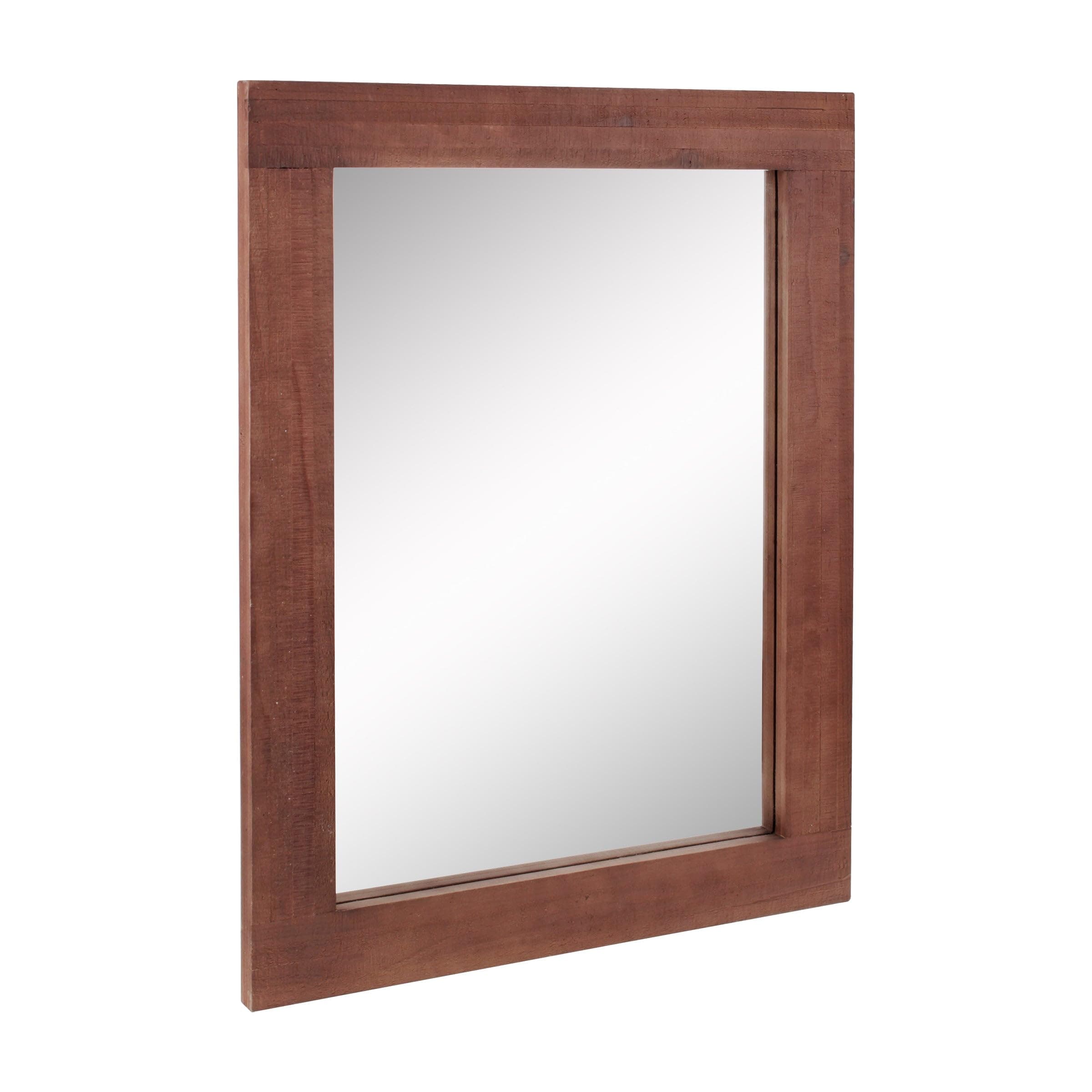 Rustic Rectangle Redwood Wooden Frame Wall Mirror