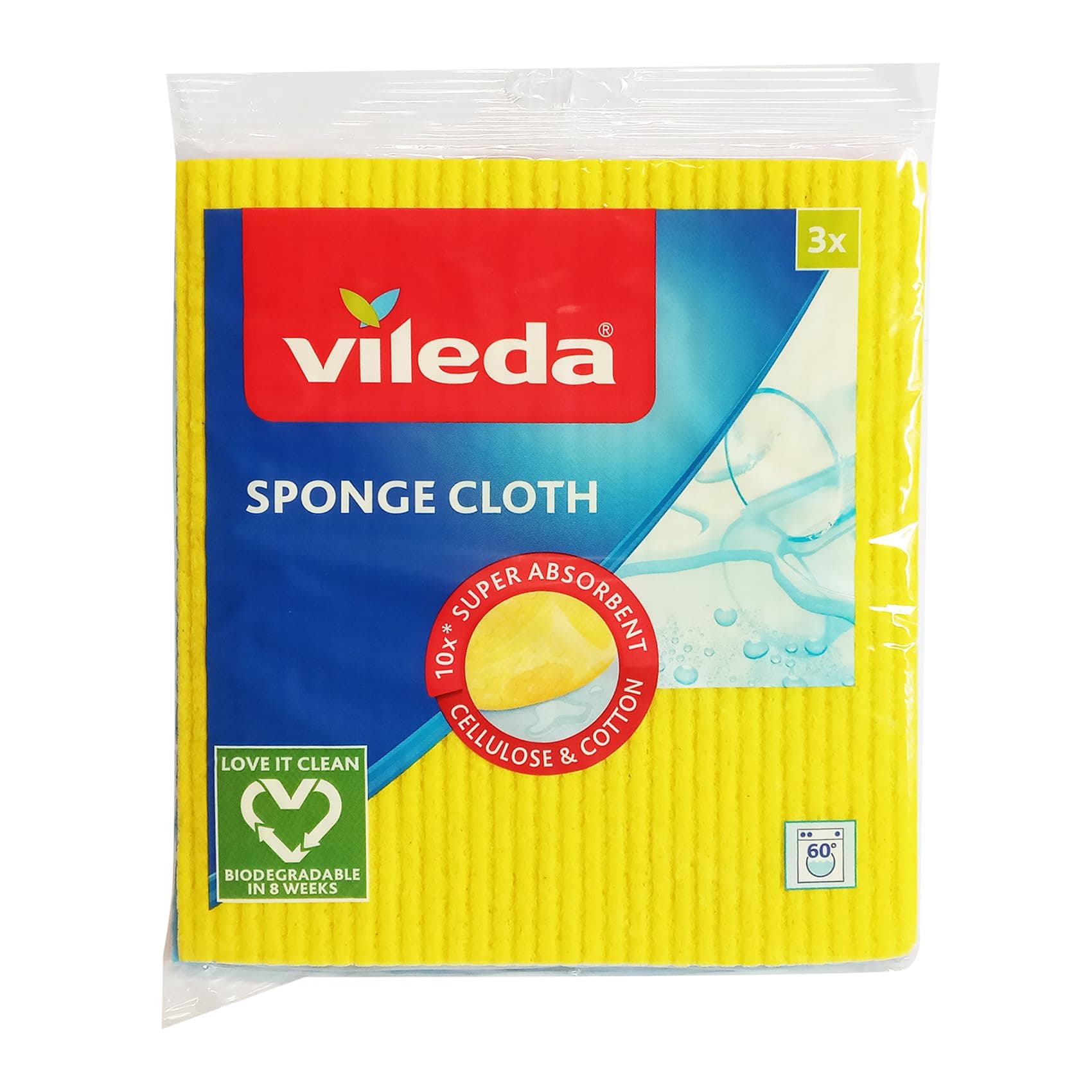 Vileda Sponge Cloth 4 Pcs 100% Natural Materials, Super Absorbent, Durable