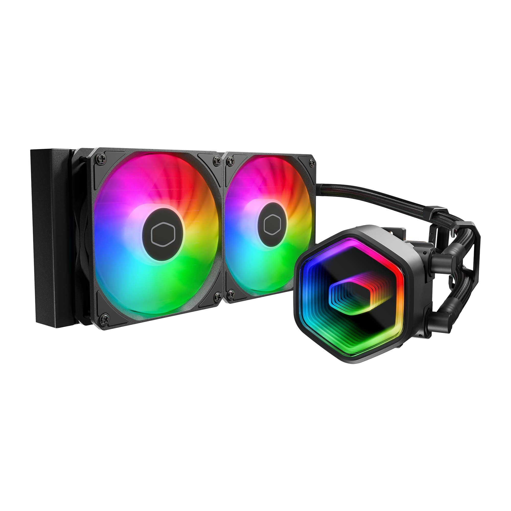 Cooler Master 240 Core II AIO CPU Liquid Cooler, R9|U7|i7, Dual Chamber G9R Pump, Infinity Mirror aRGB, 400mm Tubing, 240mm Radiator, 120mm PWM Fan, AMD Ryzen AM5|4, Intel LGA 1851|1700 Platform