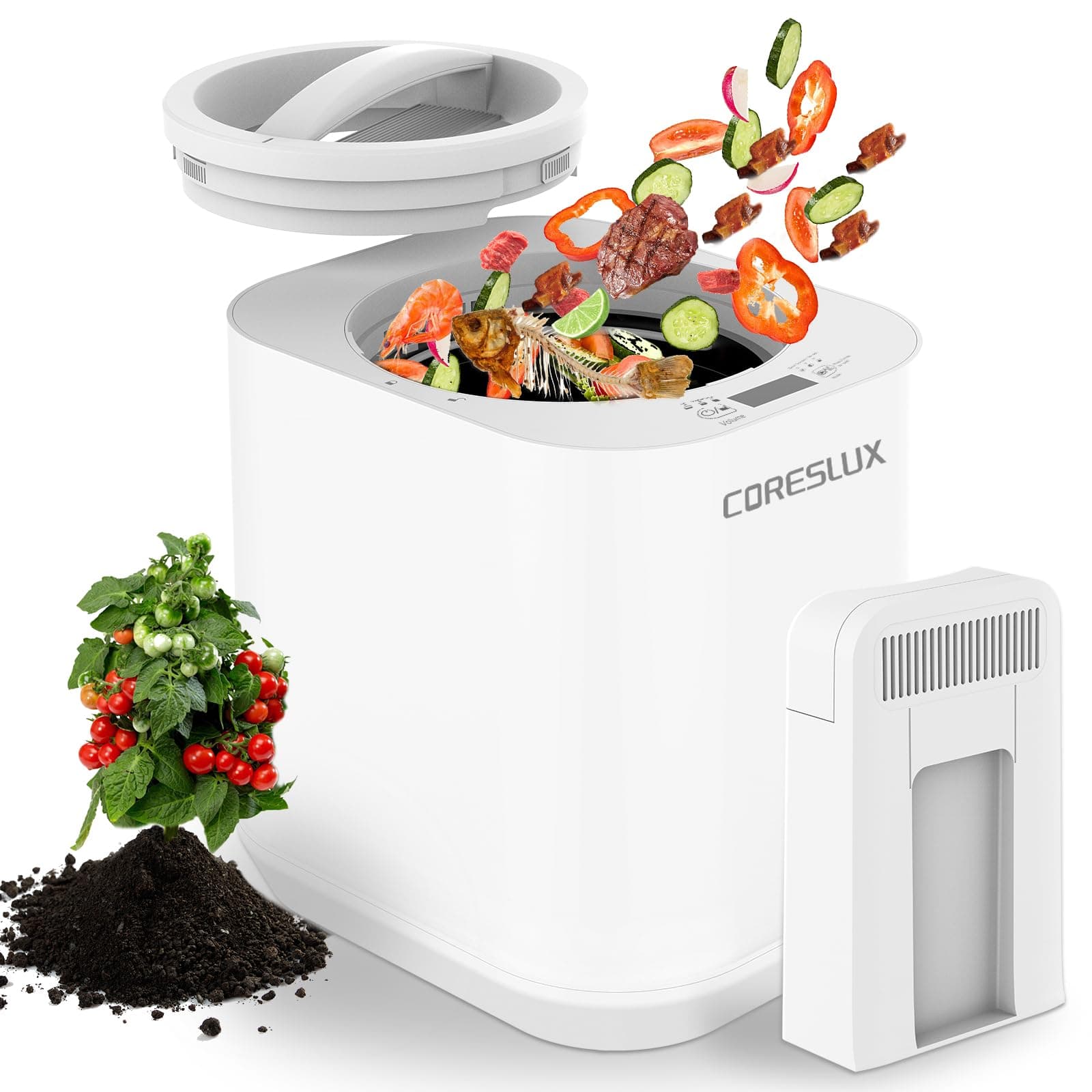 3.5L Electric Composter for Kitchen, Smart Compost Bin Outdoor/Indoor, Odorless/Auto-Cleaning/Low Noise/Intelligent LED Display, Turn Food Waste to Fertilizer, Compost Machine for Apartment Countertop