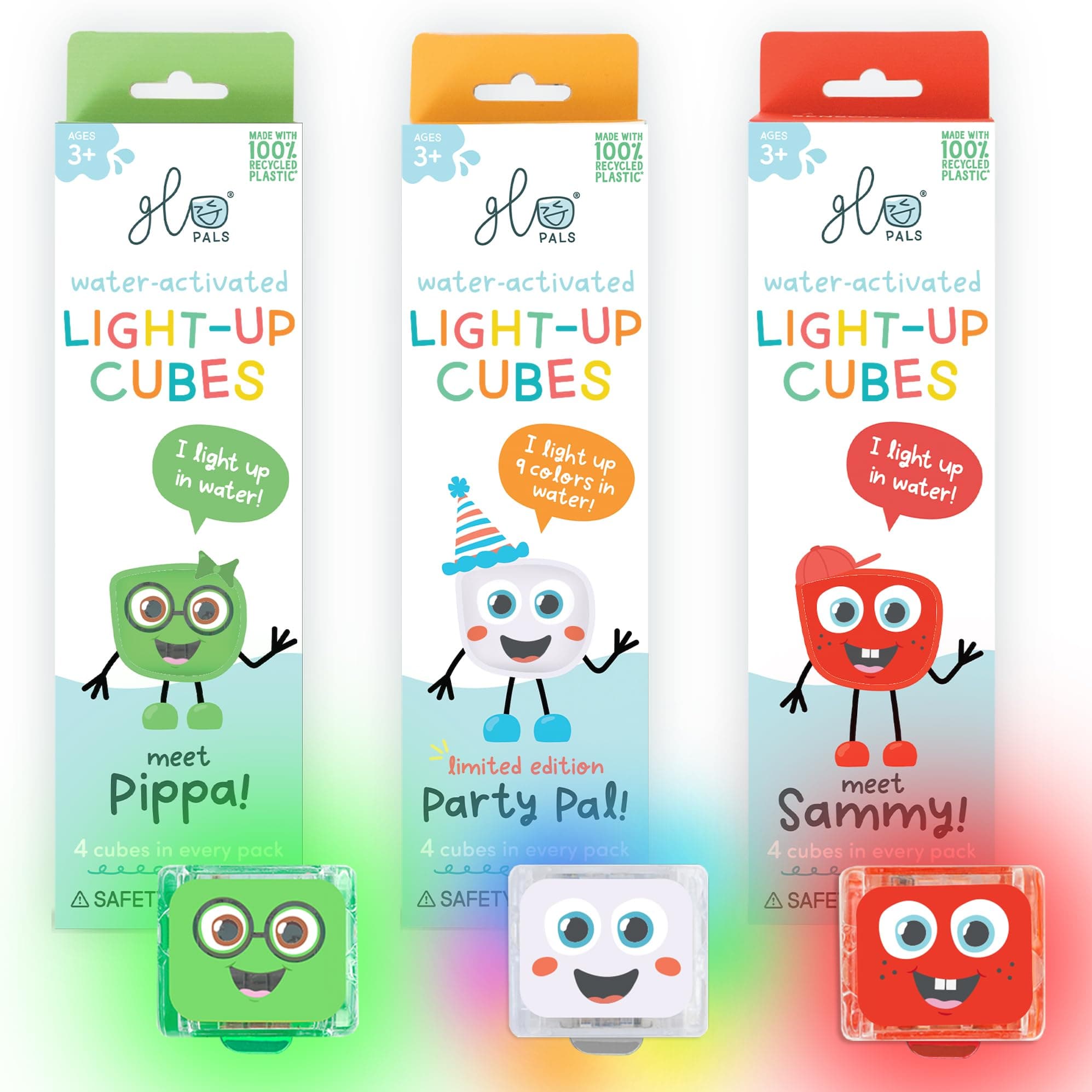 Water-Activated Light-Up Cubes Bundle for Sensory Play – 12 Pack (Holly Jolly)