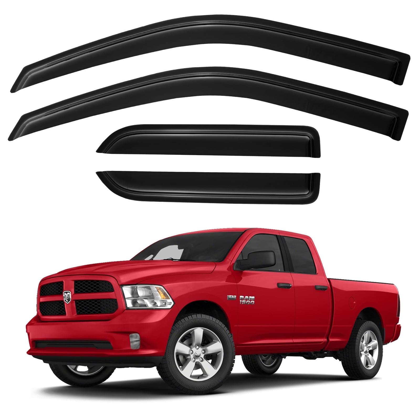 Window Visors Rain Guards for 2009-2018 Dodge Ram 1500 Quad Cab, Out-Channel Window Vent Wind Deflectors Visors Shades for 2019-2023 Ram 1500 Extended Cab Classic Model