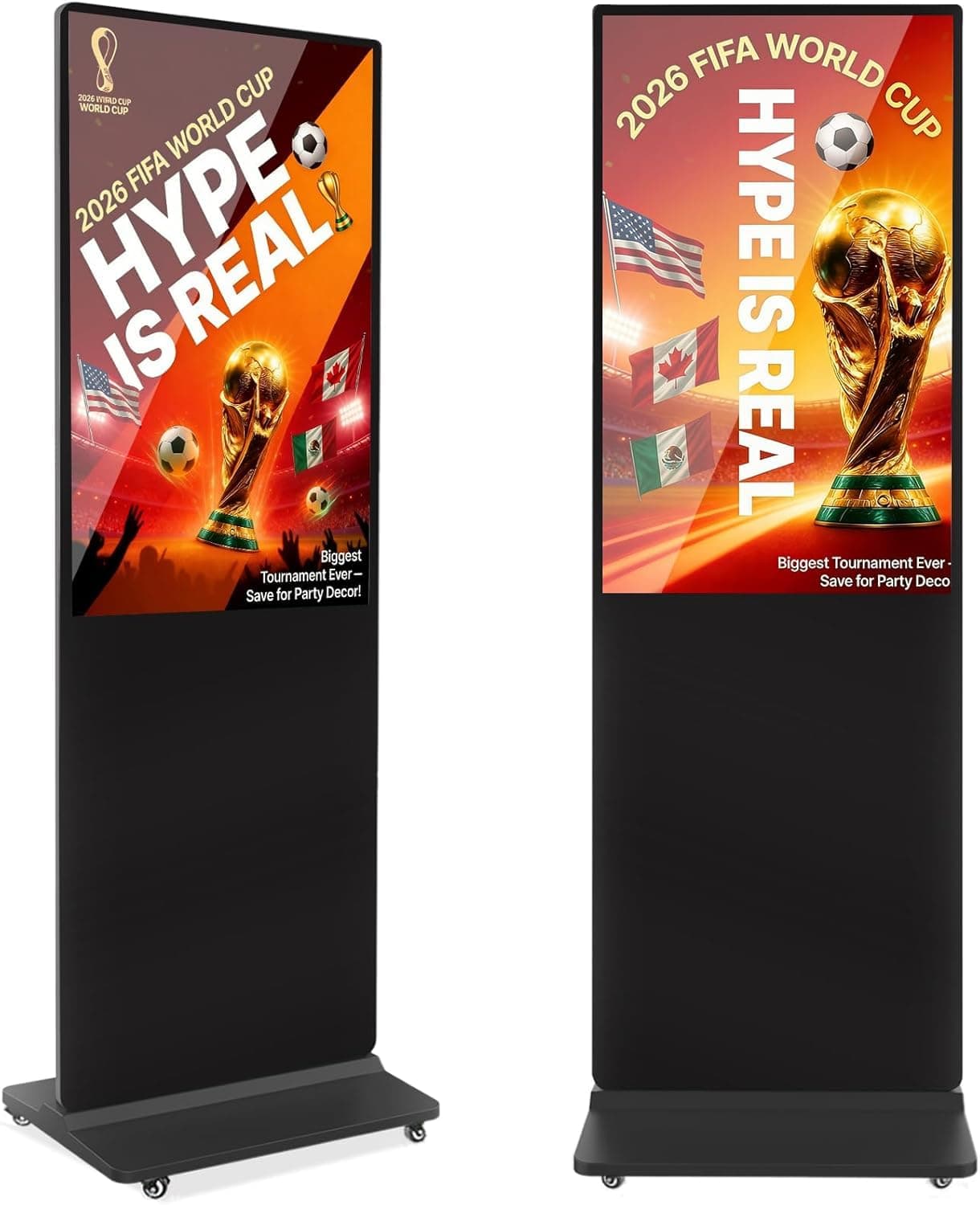43/49/55/65 Inches Digital Signage Display, Freestanding Digital Poster with 4 Wheels, LCD Commercial Advertising Display Ideal for Retail, Restaurants & Shopping Malls, Black, Non-Touch Screen
