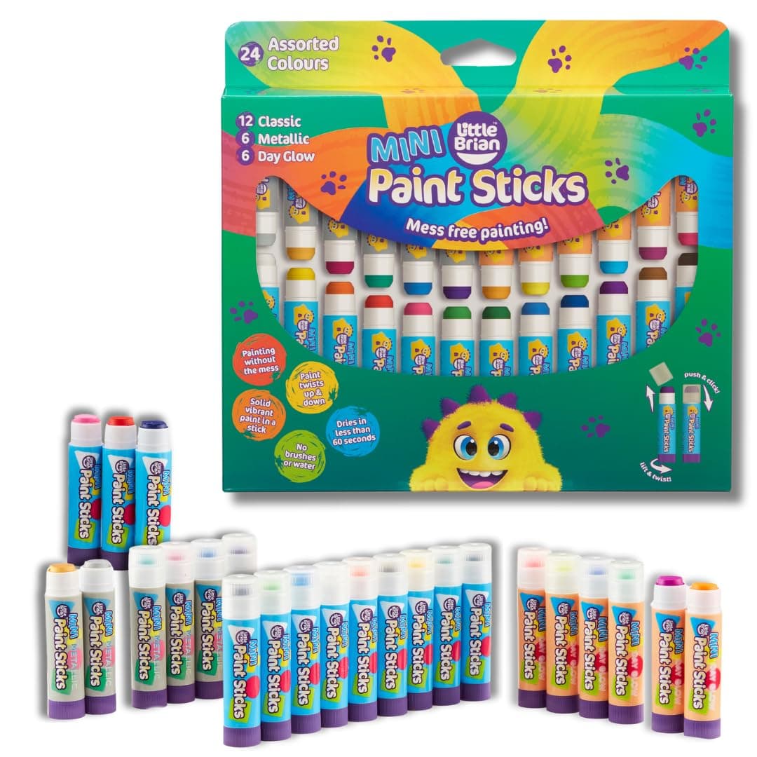 Little Brian Mini Paint Sticks For Kids - 24 Pack Assorted Colours - Little Hands, Mess-Free, Easy Clean Up, Fast Drying Action, Vibrant Colours, Multi-Surface, Twist & Paint
