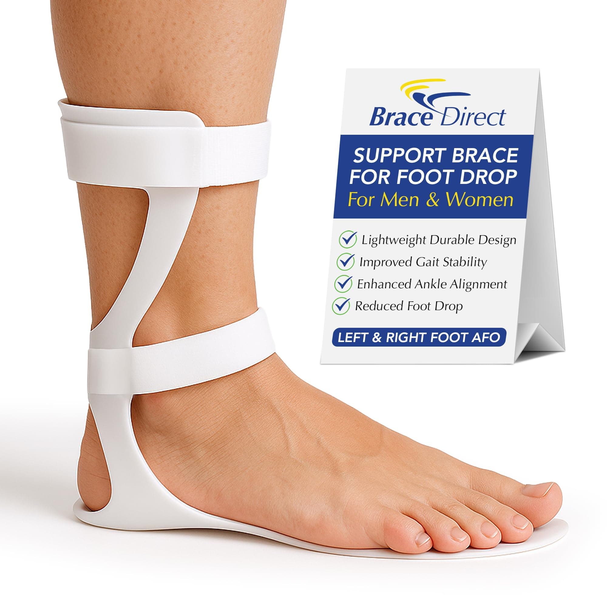 Brace Direct Semi-Rigid Leaf Spring AFO for Foot Drop - Lightweight Posterior Ankle-Foot Orthosis - Trimmable Fit (Men’s Left)