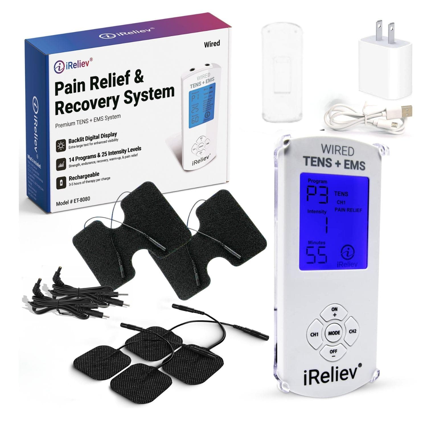 iReliev Premium Wired TENS + EMS System