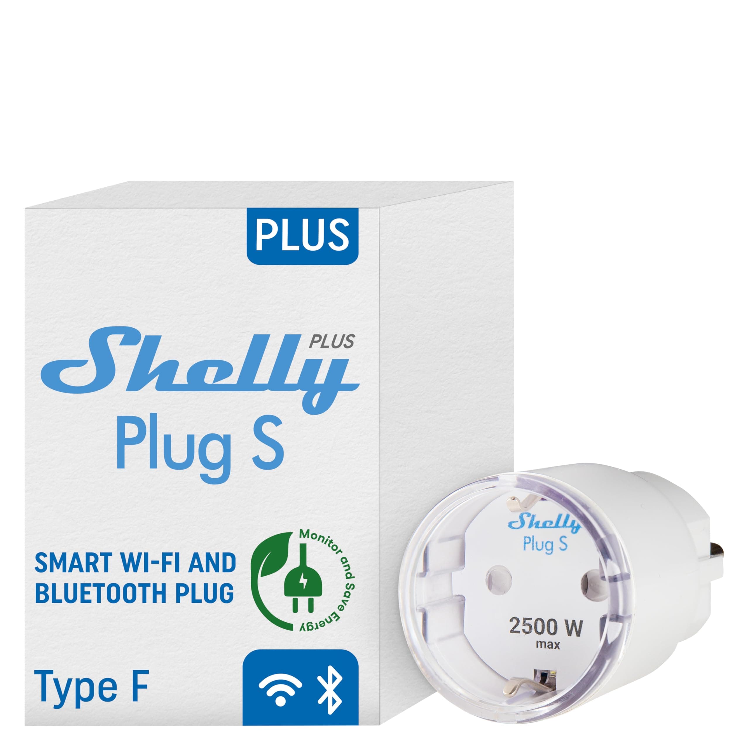 Shelly Plus Plug S White | Smart Socket Works | With Alexa & Google Home | Programmable Socket With Voice Control | Bluetooth and Wi-Fi Device For Automating Device Power Measurement
