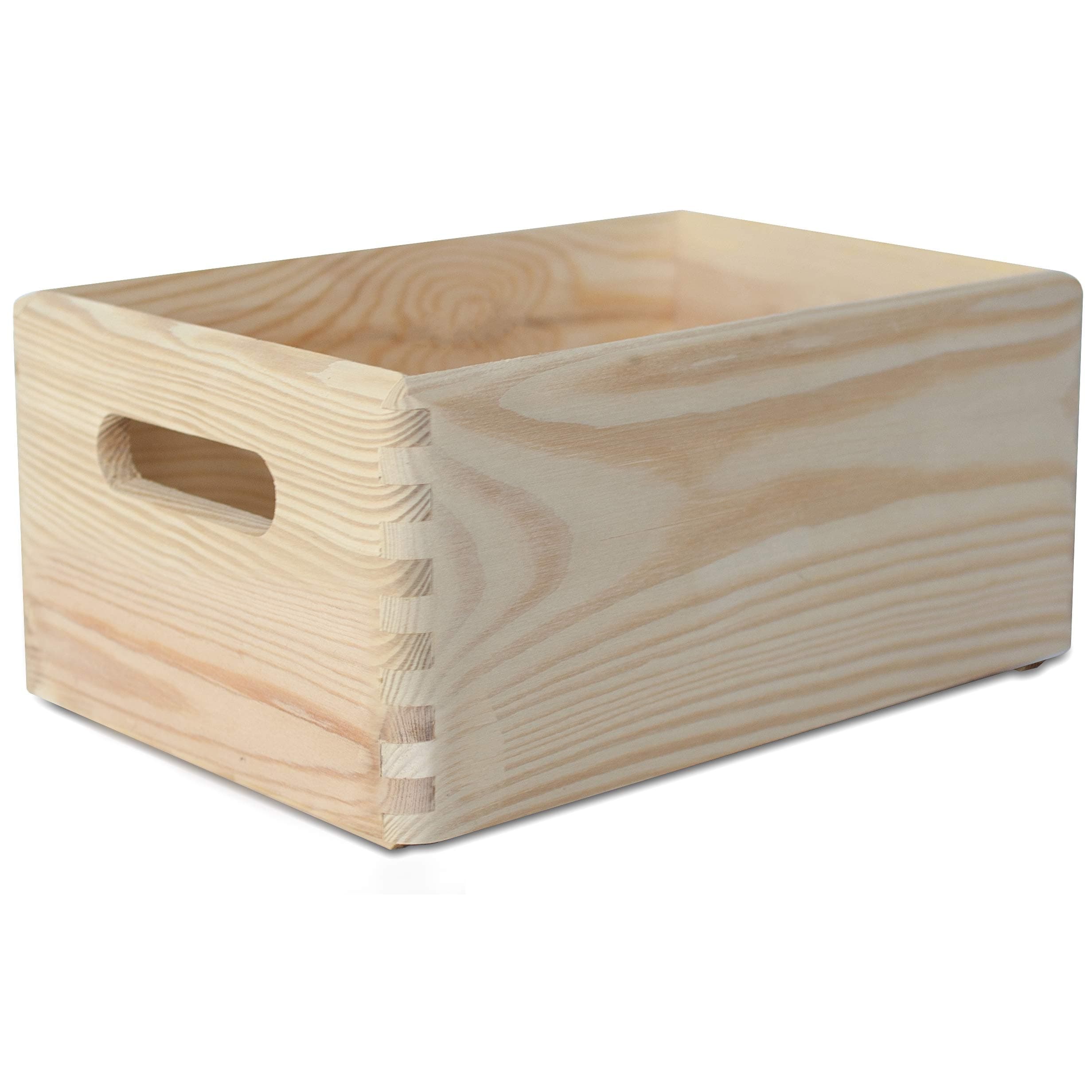 Creative Deco 2 x Large Wooden Crate with Handles | 30 x 20 x 14 cm (+/- 1 cm) | Plain Unpainted Easter Storage Box Natural Wood | Wooden Crates for Kitchen Home Storage Documents
