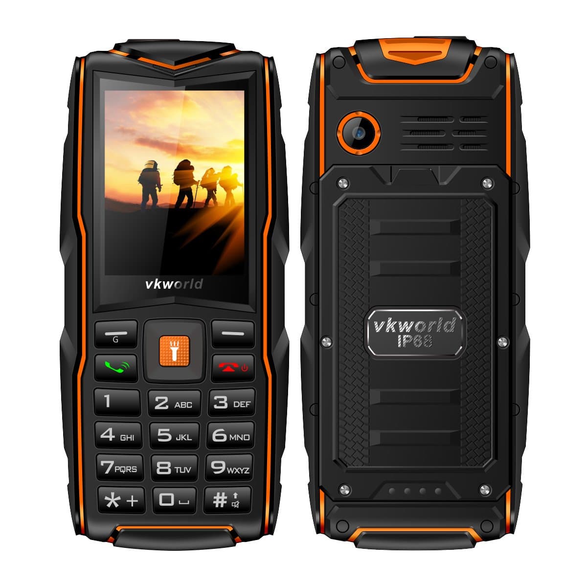 Mobile phone,2017 New VKworld Stone V3 2.4" Sim-Free Mobile phone with Big Button,IP68 Waterproof,Shockproof,Dustproof,LED Flashlight and Triple Sim Triple Standly 2G Unlocked Cell phone for the Elderly/Military(2MP Camera,64MB+64MB,FM Radio,Box Speaker,3000mAh battery,Millet Lamp Gift) (Orange)