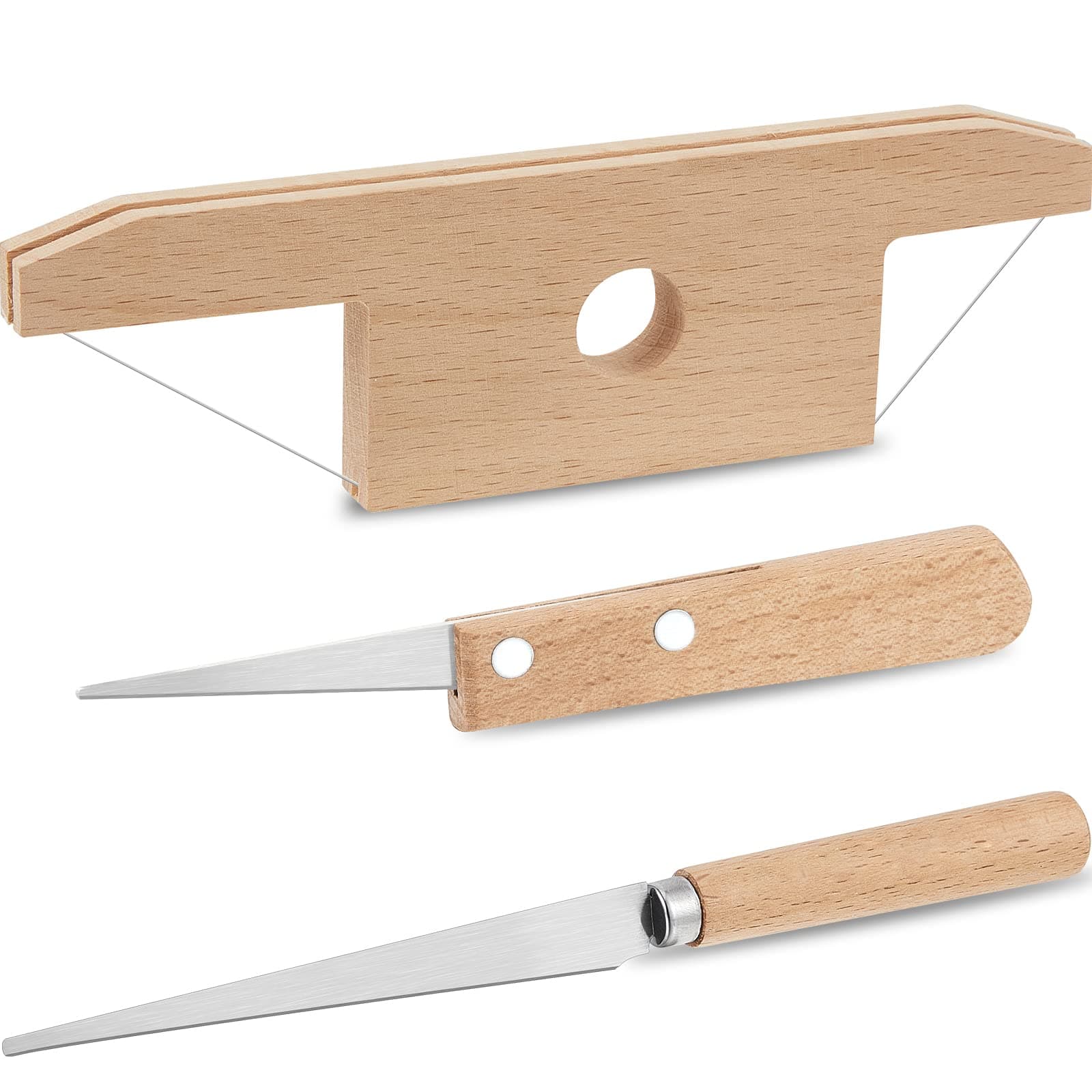 Amylove 3 Pieces Pottery Tools Cutting Clay Trimming Tool Includes Wood and Wire Bevel Cutter Fettling Knife for Pottery and Ceramics and Sculpting(Natural)