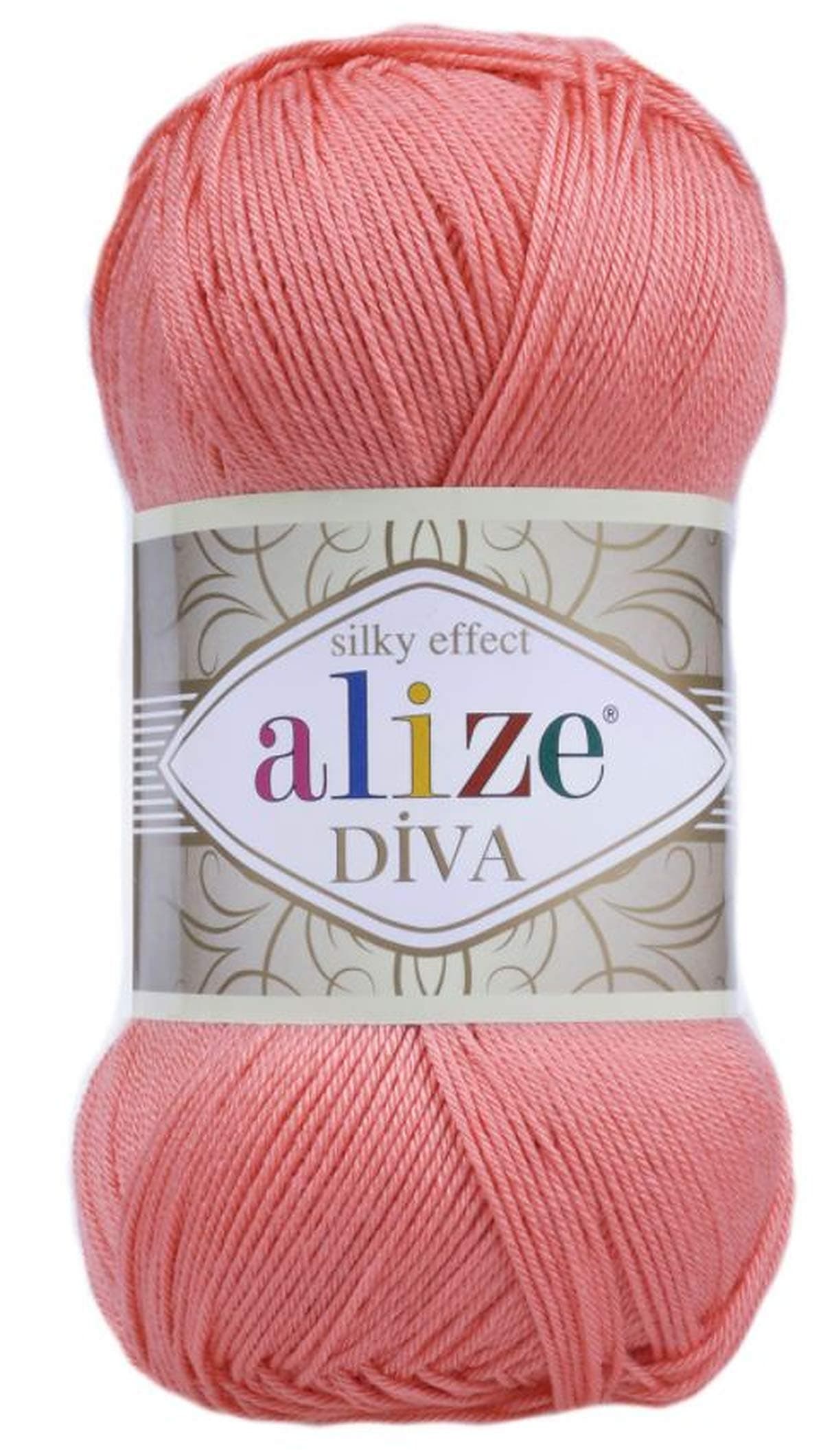 Alize Diva Silk Effect 100% Microfiber Acrylic Sport Yarn 1 Ball skeins 100gr 383yds Color (619 - Coral)
