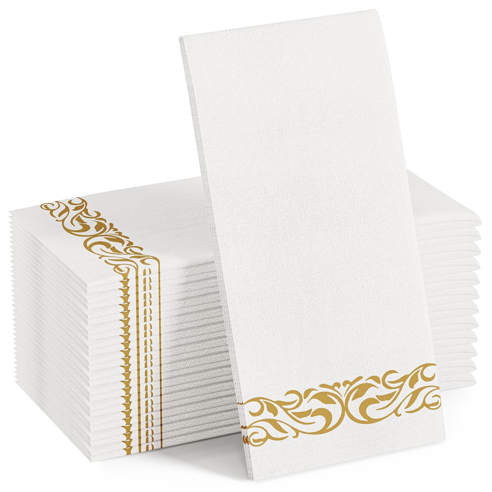 FOCUSLINE 100 Linen Feel Bathroom Napkins, Soft and Absorbent Disposable Guest Towels, Cloth-Like Paper Hand Towels Decorative Napkins for Dinners, Parties, Weddings or Events, Gold, 12" x 17"
