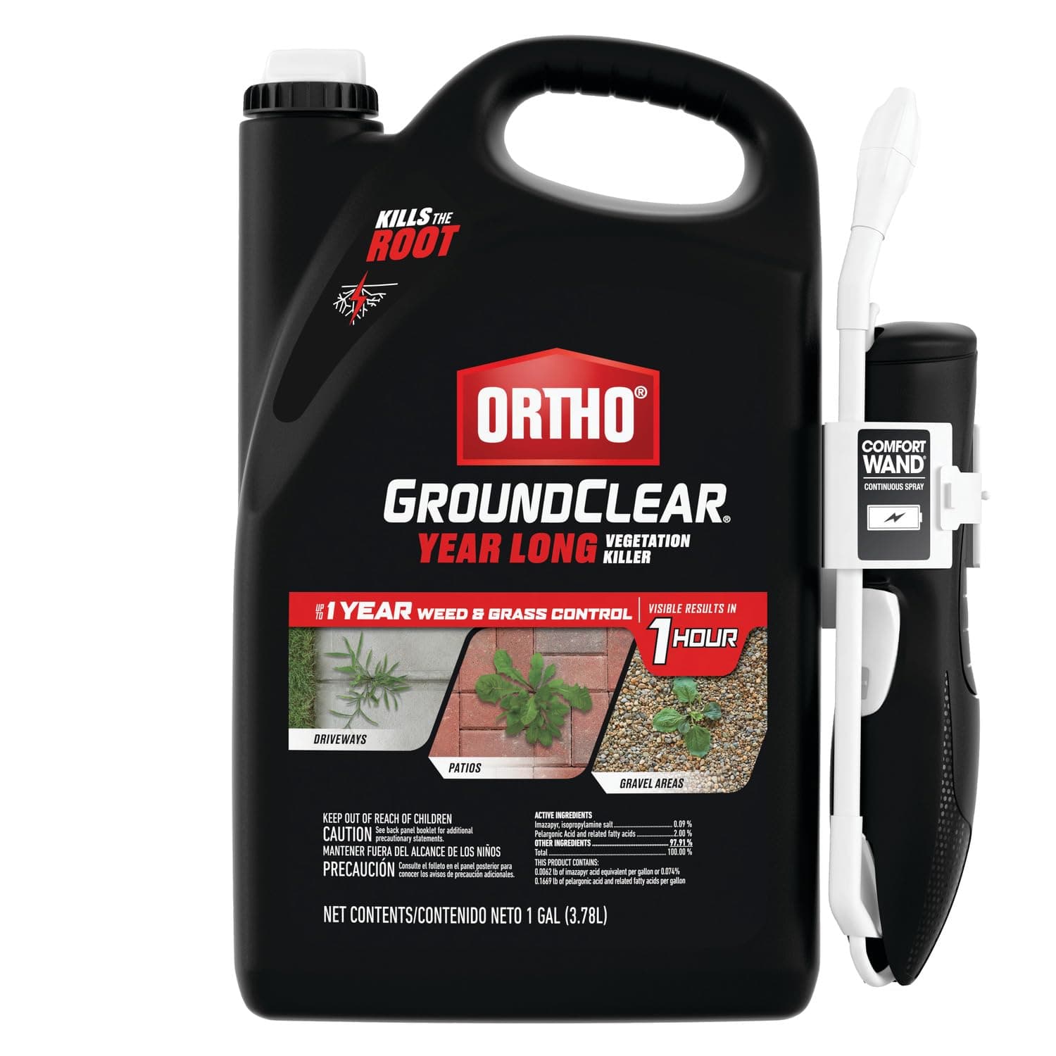 Ortho GroundClear Year Long Vegetation Killer with Comfort Wand - Ready-to-Use Weed Killer Spray, Kills Weeds and Grasses, Prevents Unwanted Growth for up to 1 Year, 1 gal.